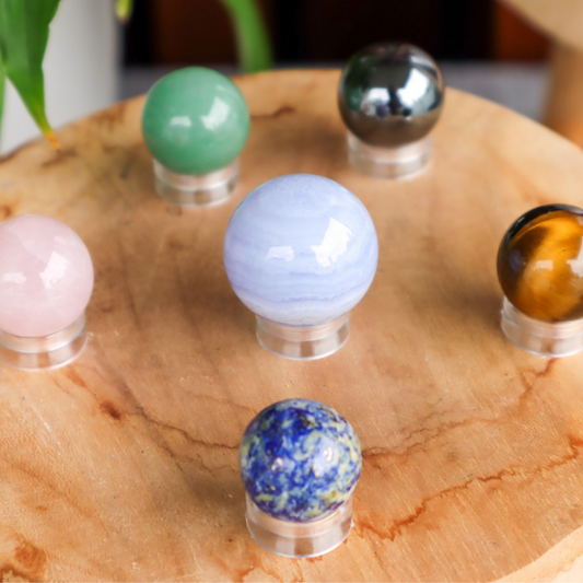 A-grade mini spheres on a wooden tray