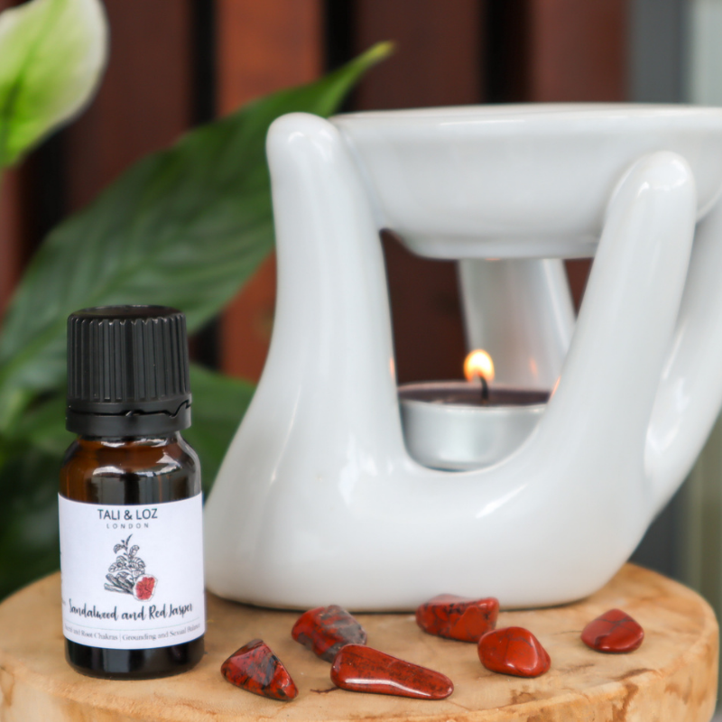 Jasper infused oil, with jasper tumbles and oil burner