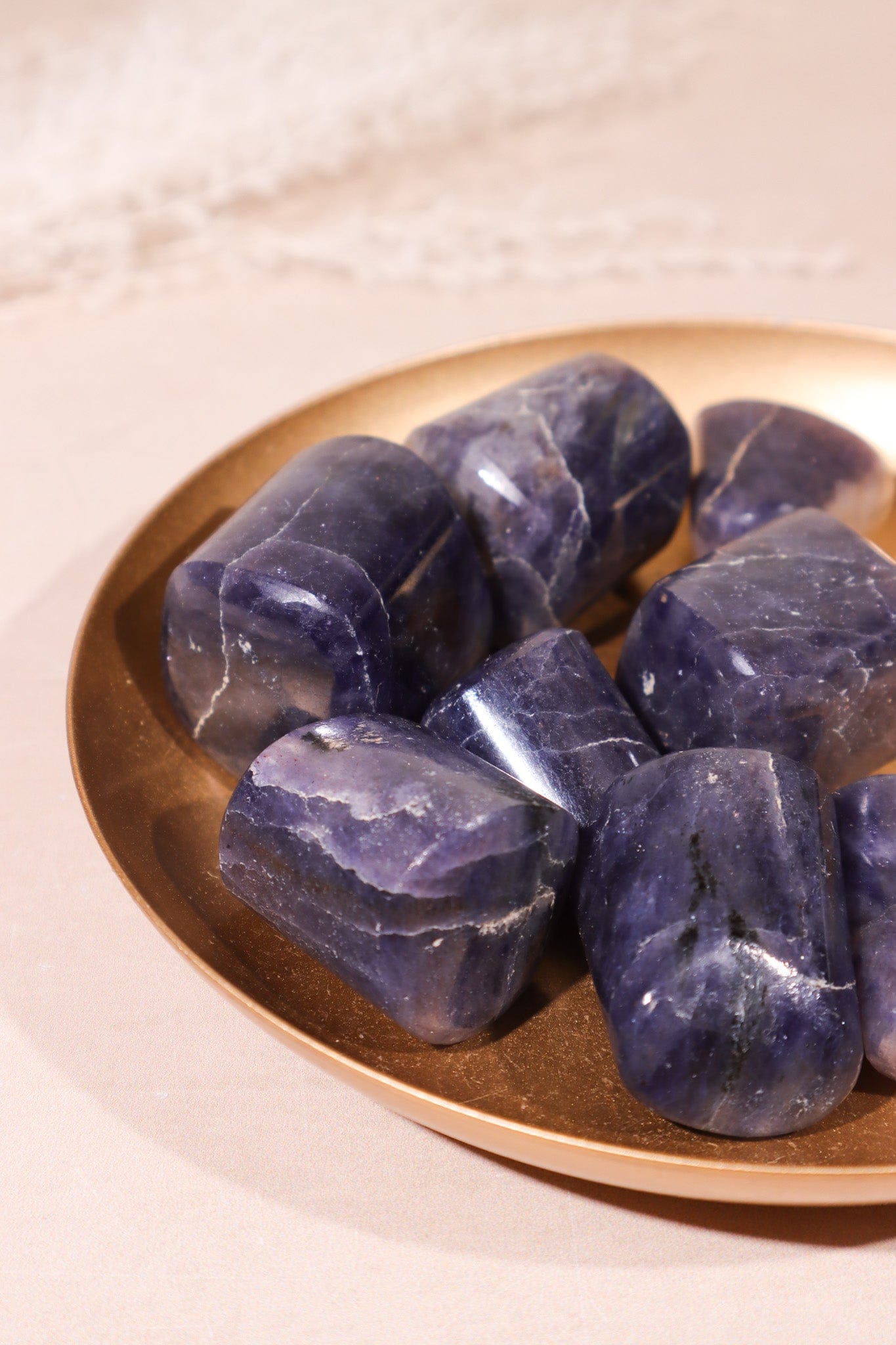 Iolite with Sunstone tumblestones