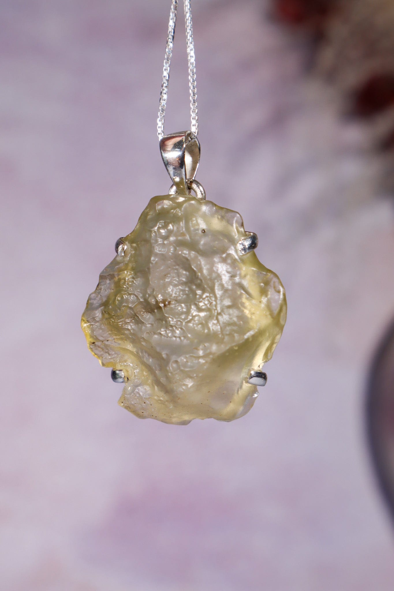 Libyan Desert Glass Tektite 9.66gr AAA- Grade 925 Silver Pendant With Chain