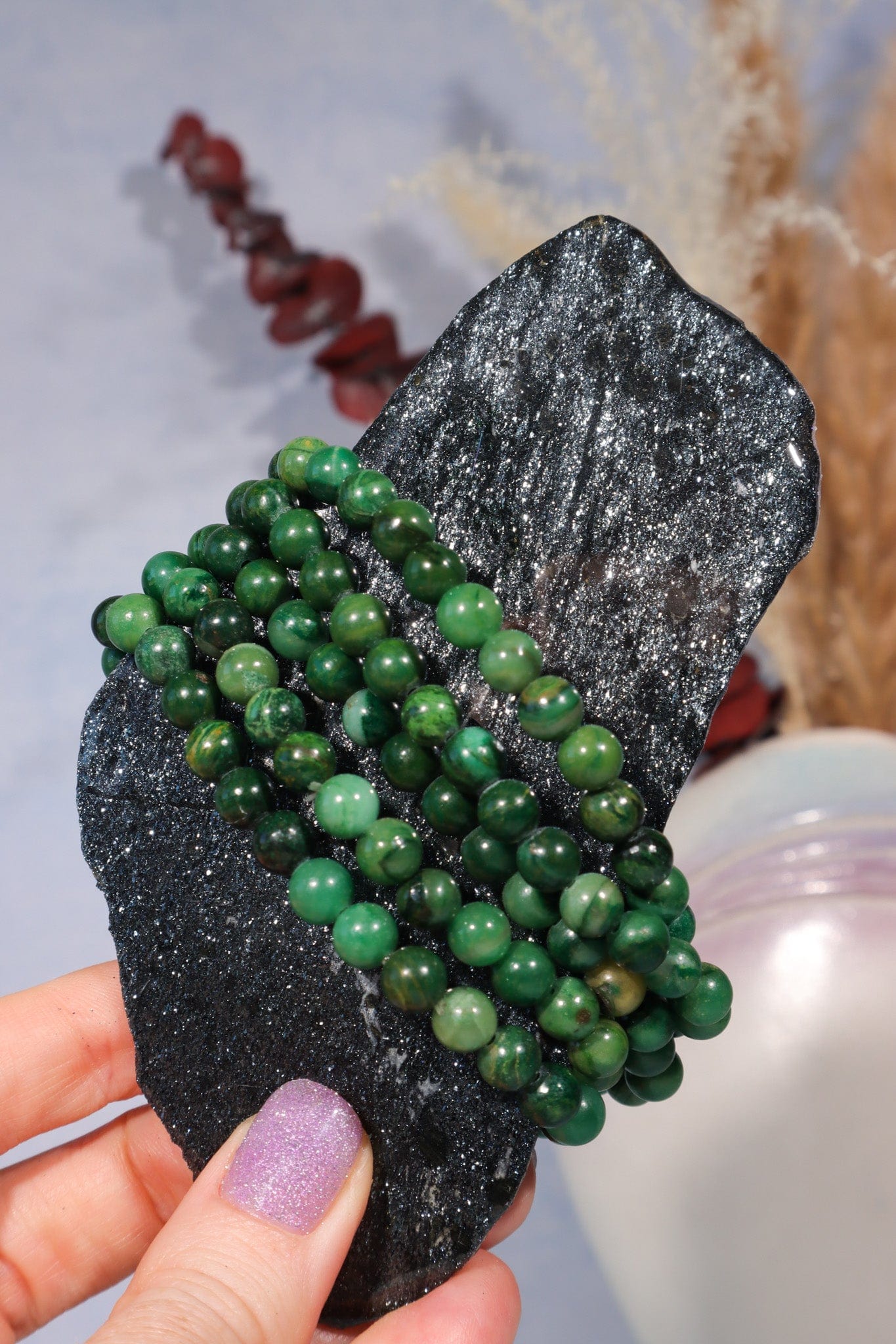African Jade Beaded Bracelet (Bead Size 0.6cm), Intuitively Chosen Bracelets Tali & Loz Crystals
