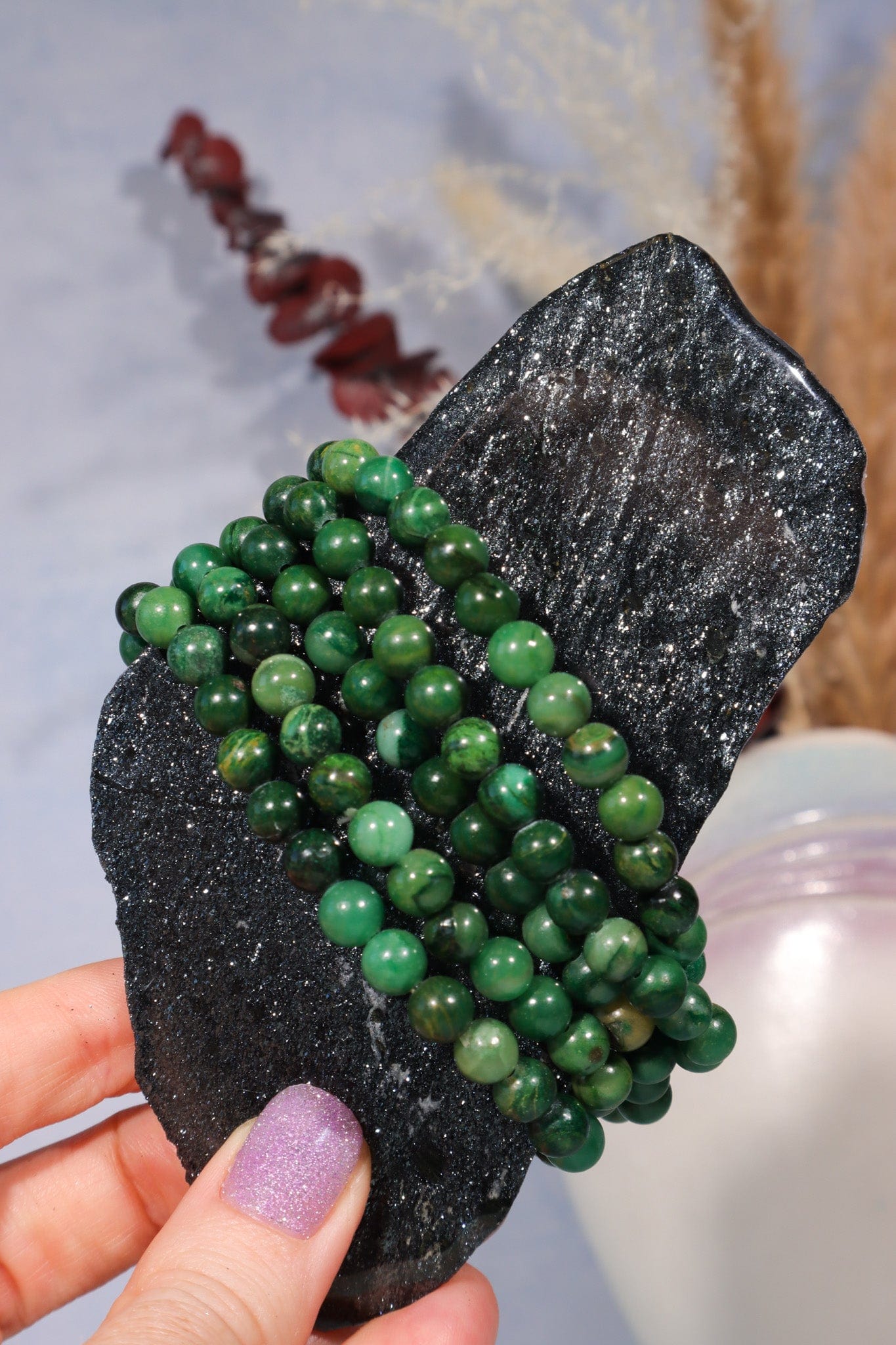 African Jade Beaded Bracelet (Bead Size 0.6cm), Intuitively Chosen Bracelets Tali & Loz Crystals