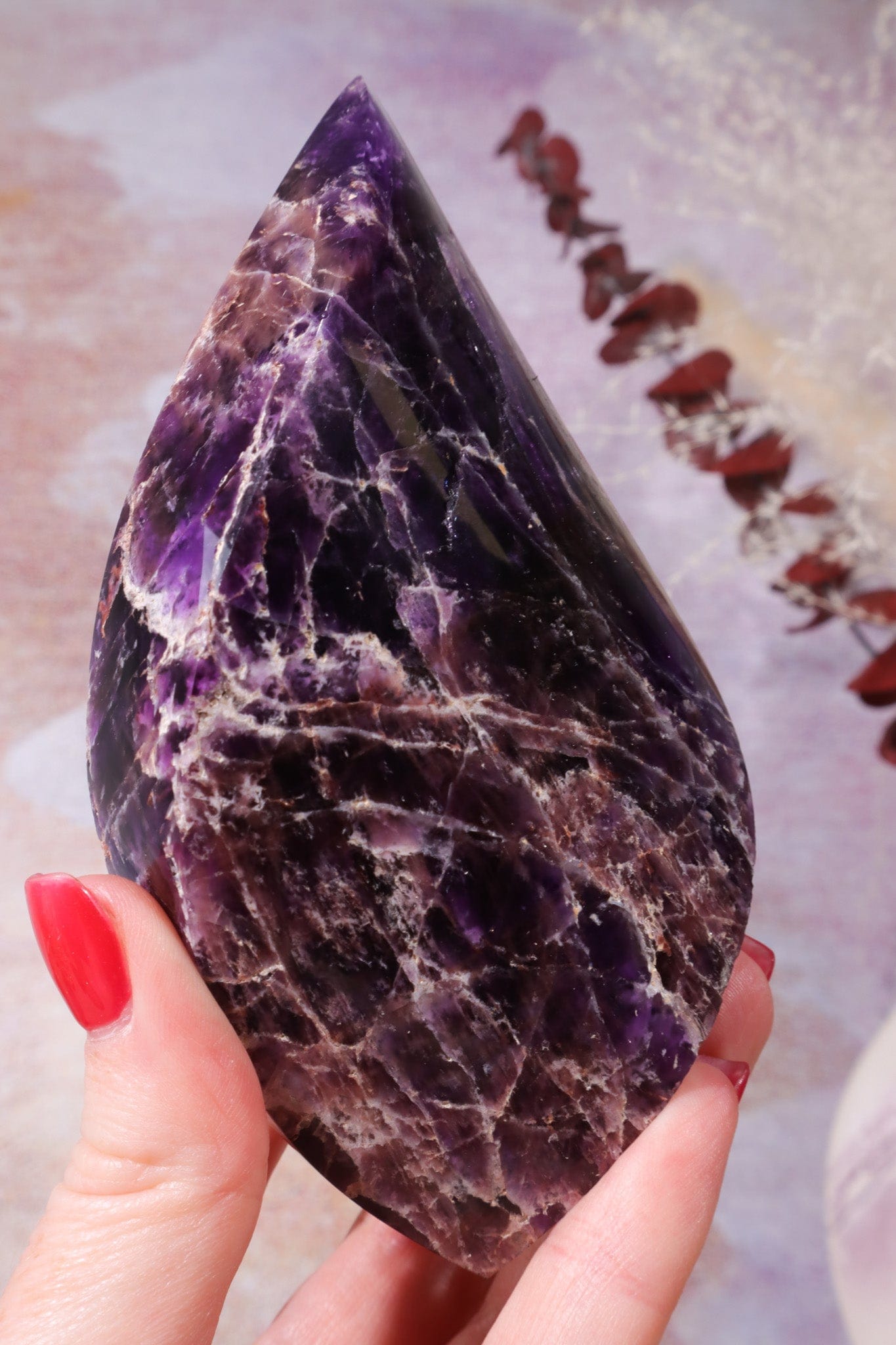Amethyst Double Terminated Flame With Cacoxenite Carving Tali & Loz Crystals