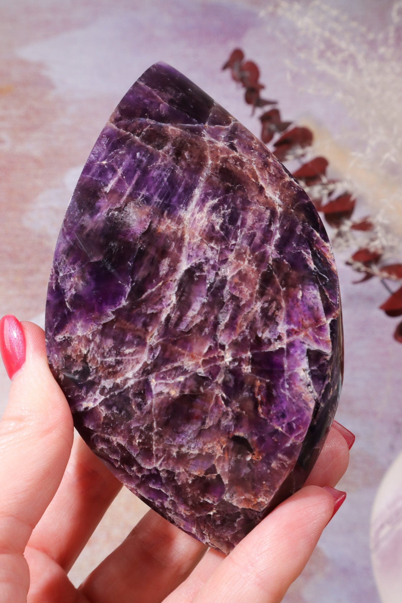 Amethyst Double Terminated Flame With Cacoxenite Carving Tali & Loz Crystals