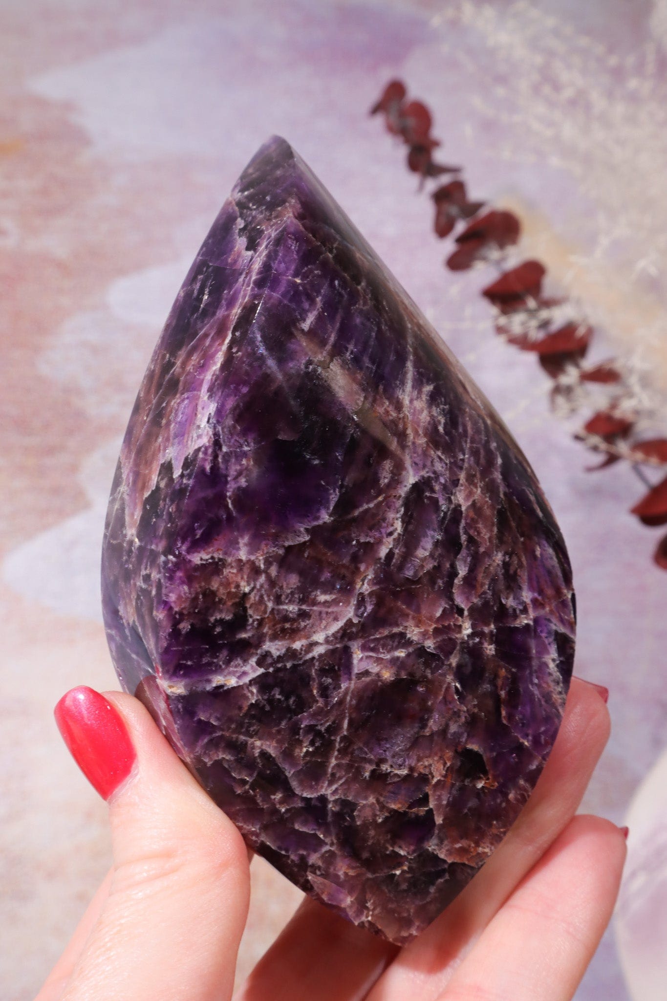Amethyst Double Terminated Flame With Cacoxenite Carving Tali & Loz Crystals