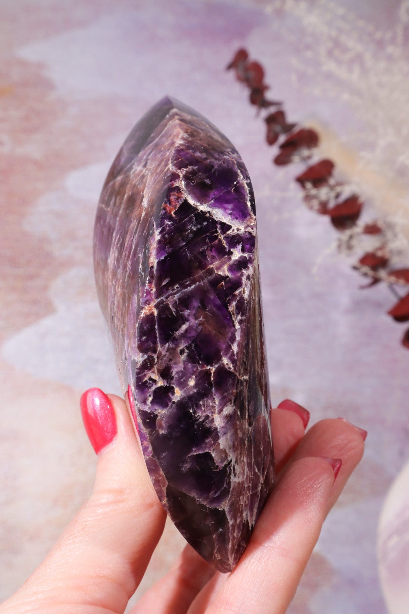 Amethyst Double Terminated Flame With Cacoxenite Carving Tali & Loz Crystals