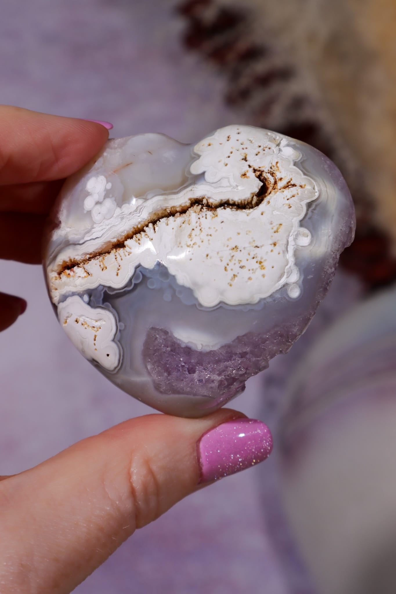 Amethyst Druzy Agate Heart | 53 × 58mm | Brazil Heart Tali and Loz