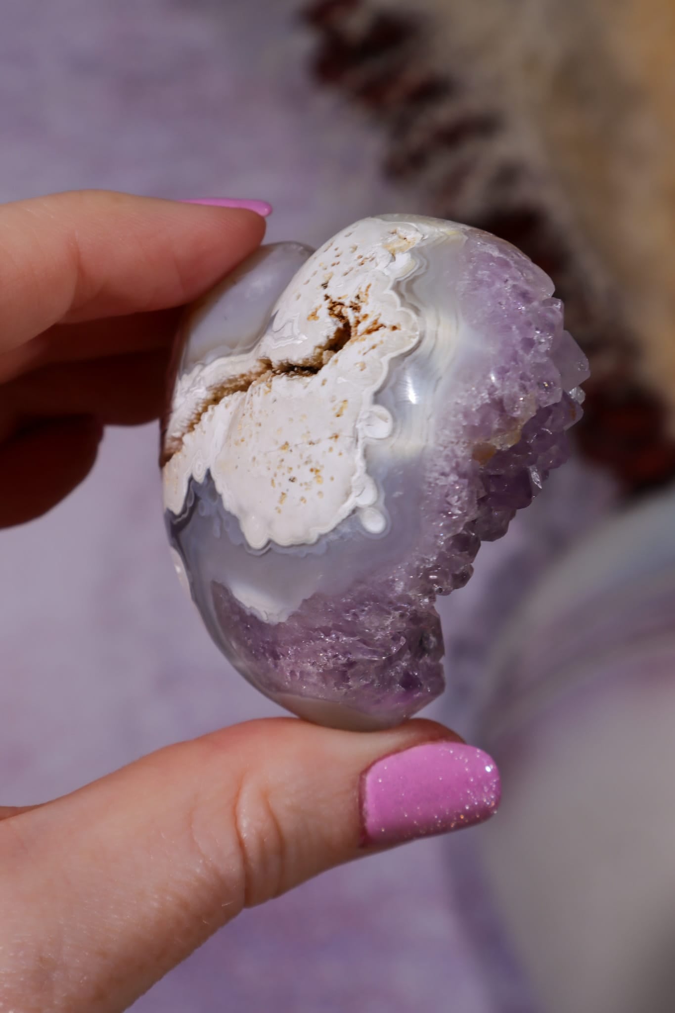 Amethyst Druzy Agate Heart | 53 × 58mm | Brazil Heart Tali and Loz