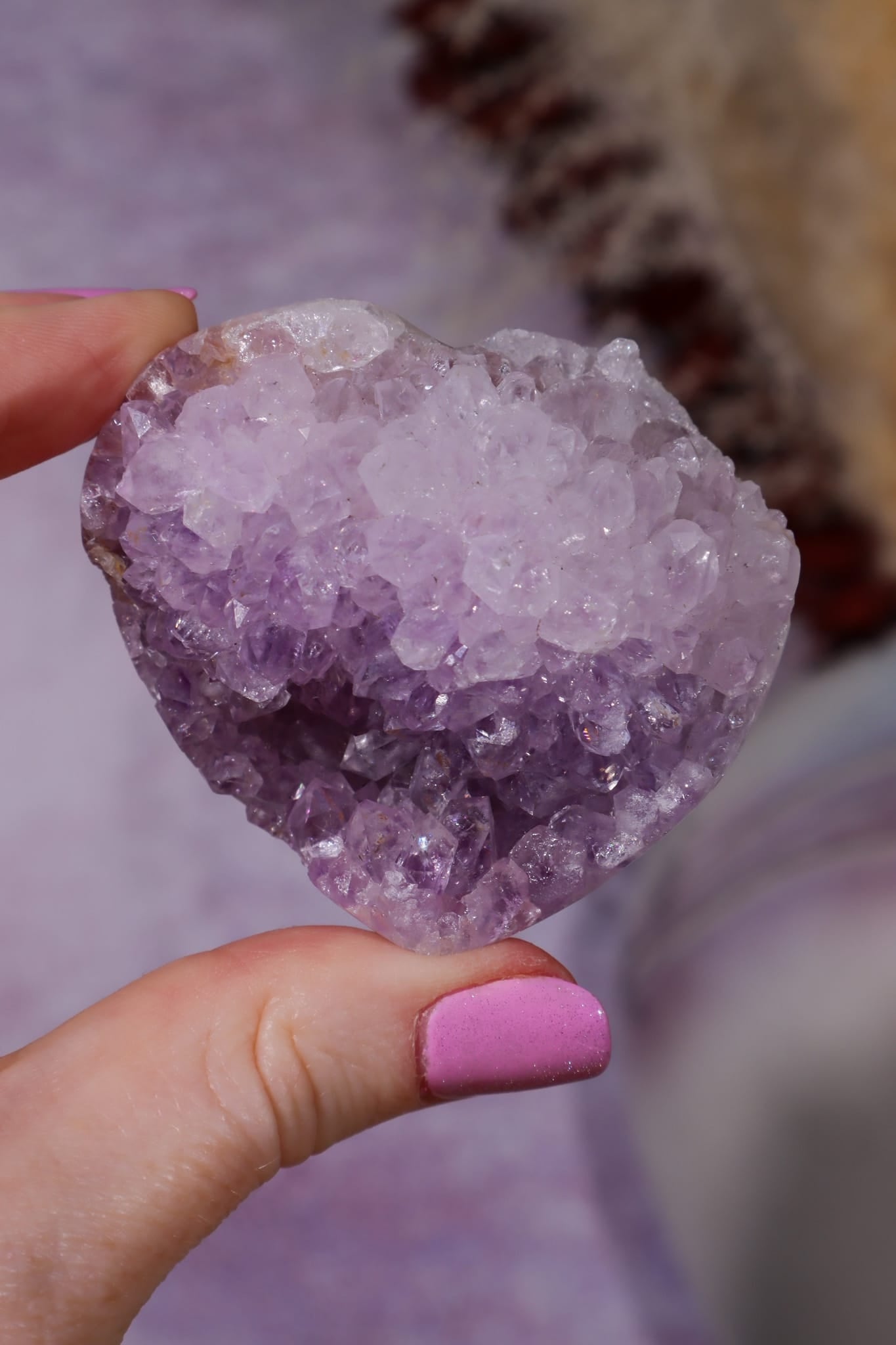 Amethyst Druzy Agate Heart | 53 × 58mm | Brazil Heart Tali and Loz
