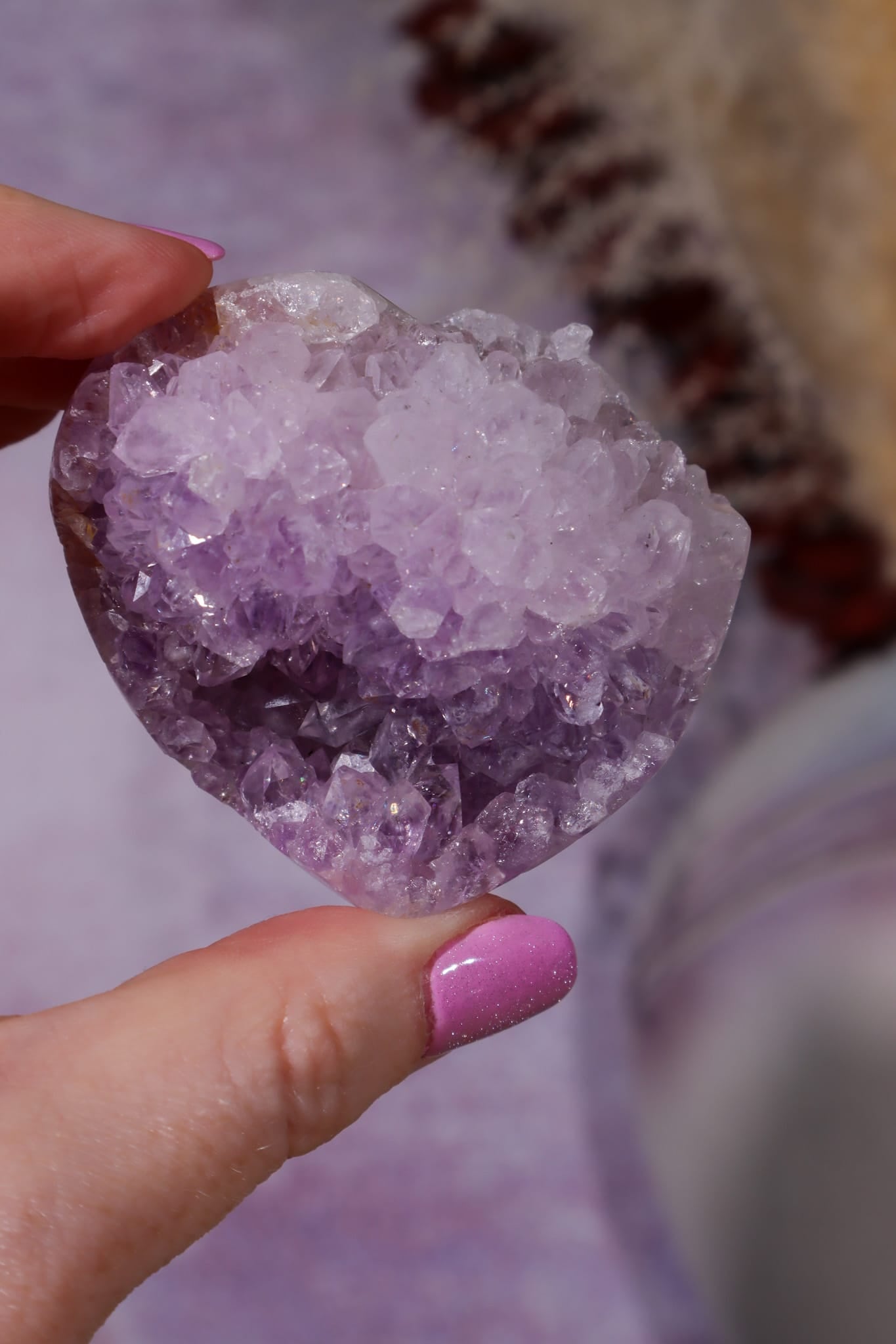 Amethyst Druzy Agate Heart | 53 × 58mm | Brazil Heart Tali and Loz