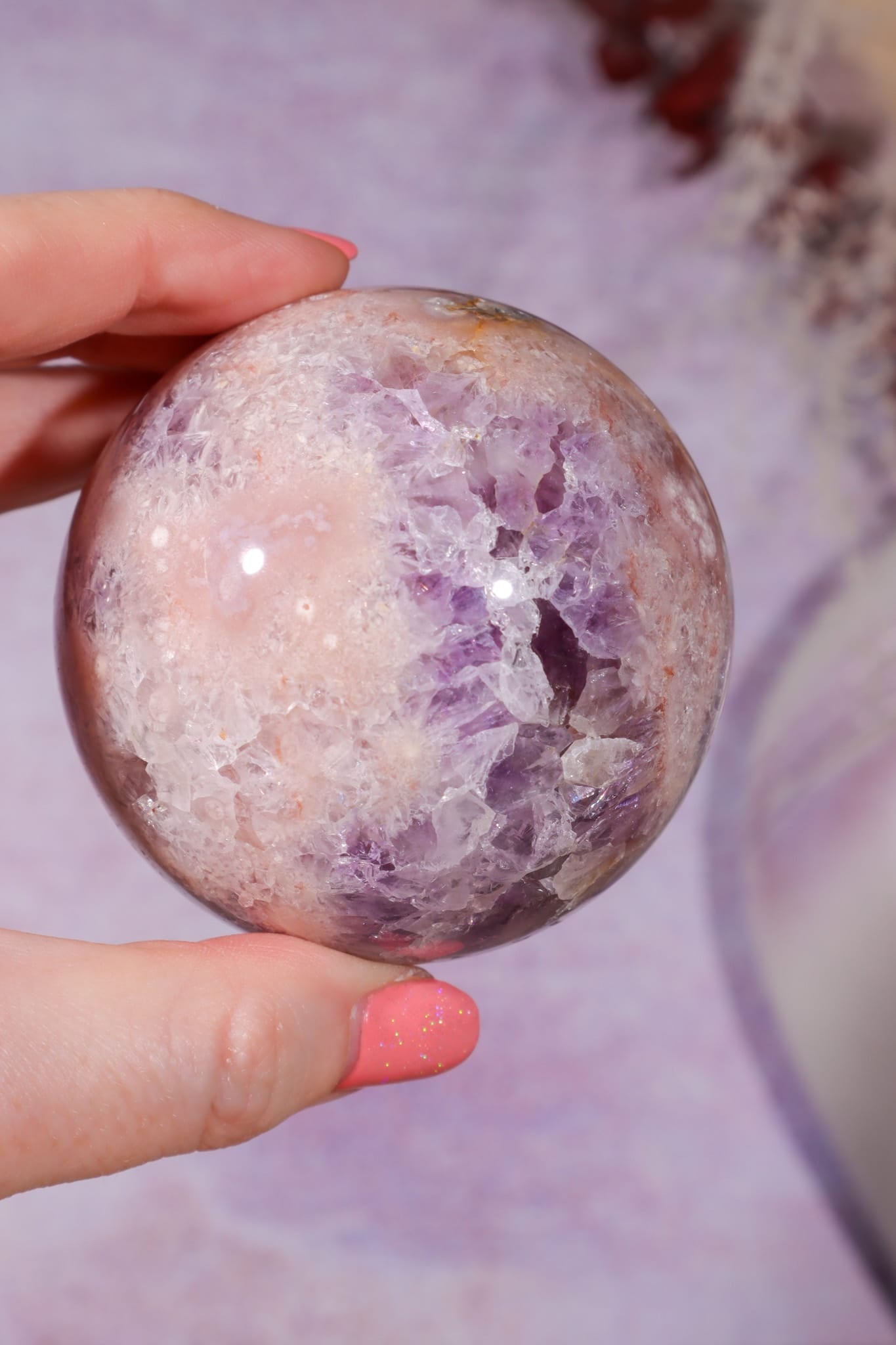 Amethyst, Pink Quartz with Golden Healer & Hematite Sphere 65mm spheres Tali & Loz Crystals