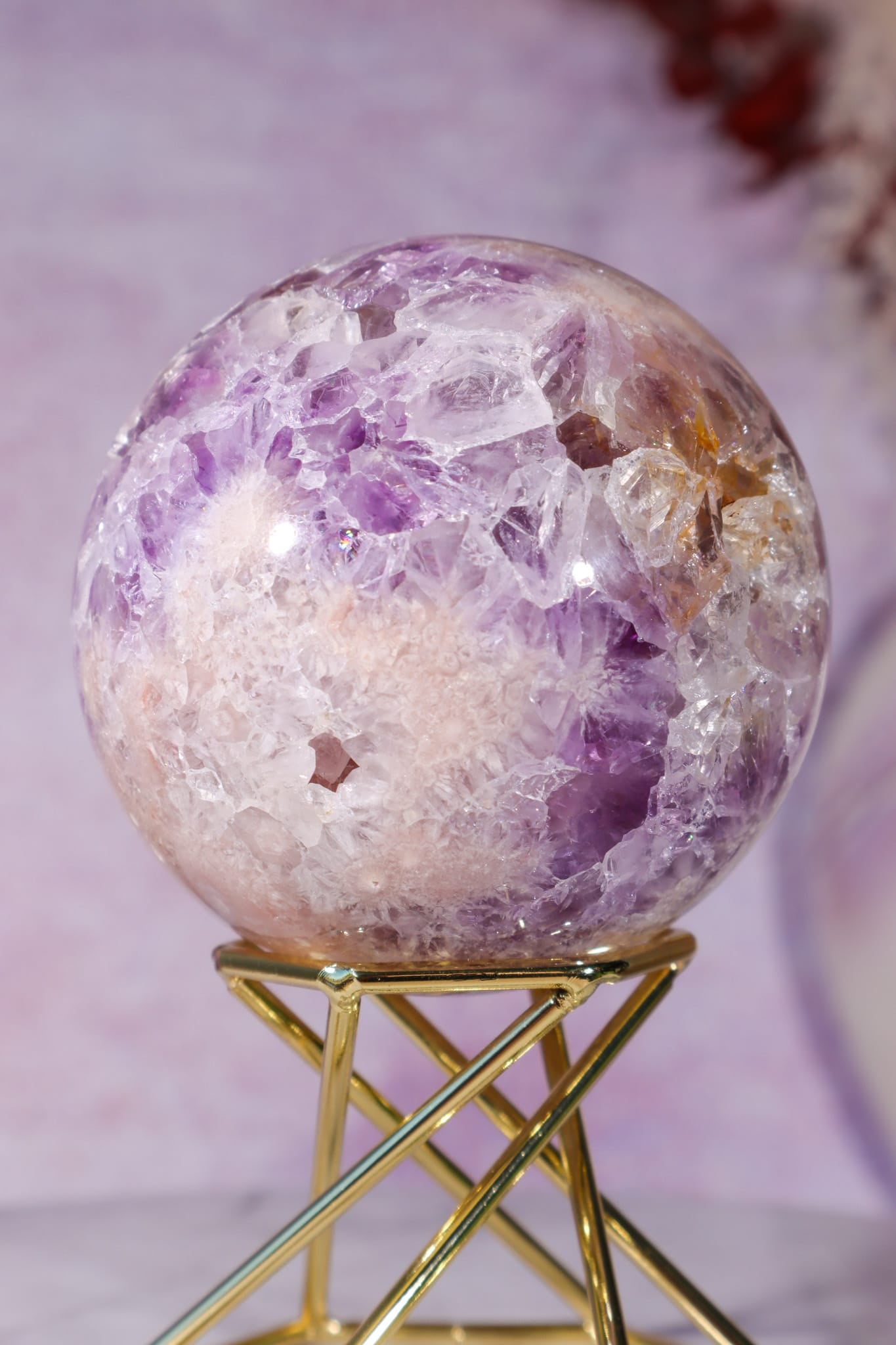 Amethyst, Pink Quartz with Golden Healer & Hematite Sphere 65mm spheres Tali & Loz Crystals