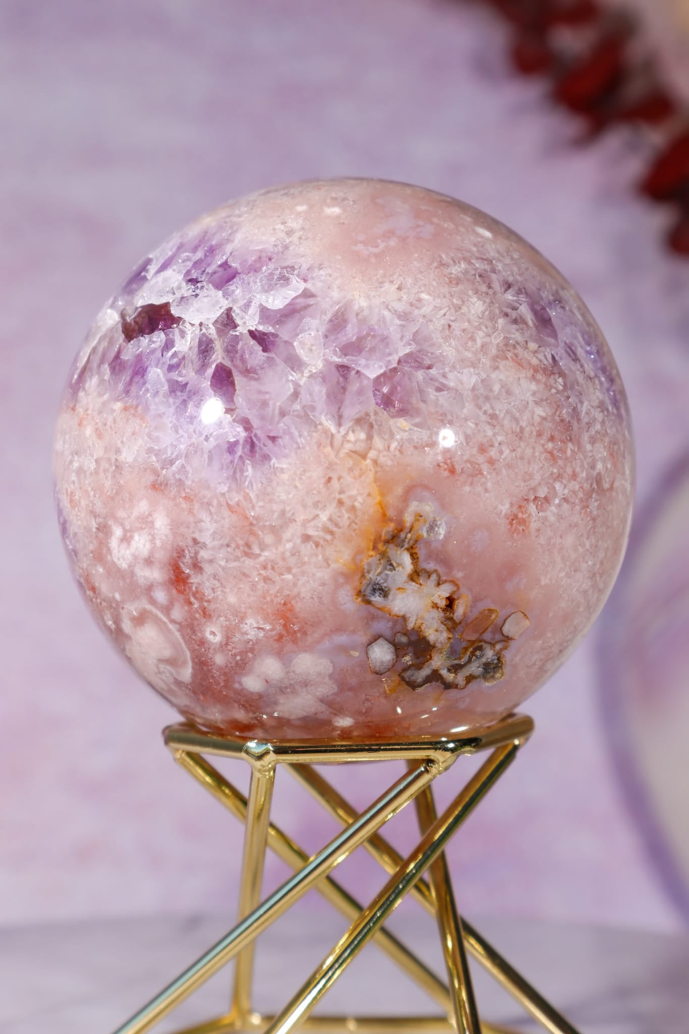 Amethyst, Pink Quartz with Golden Healer & Hematite Sphere 65mm spheres Tali & Loz Crystals