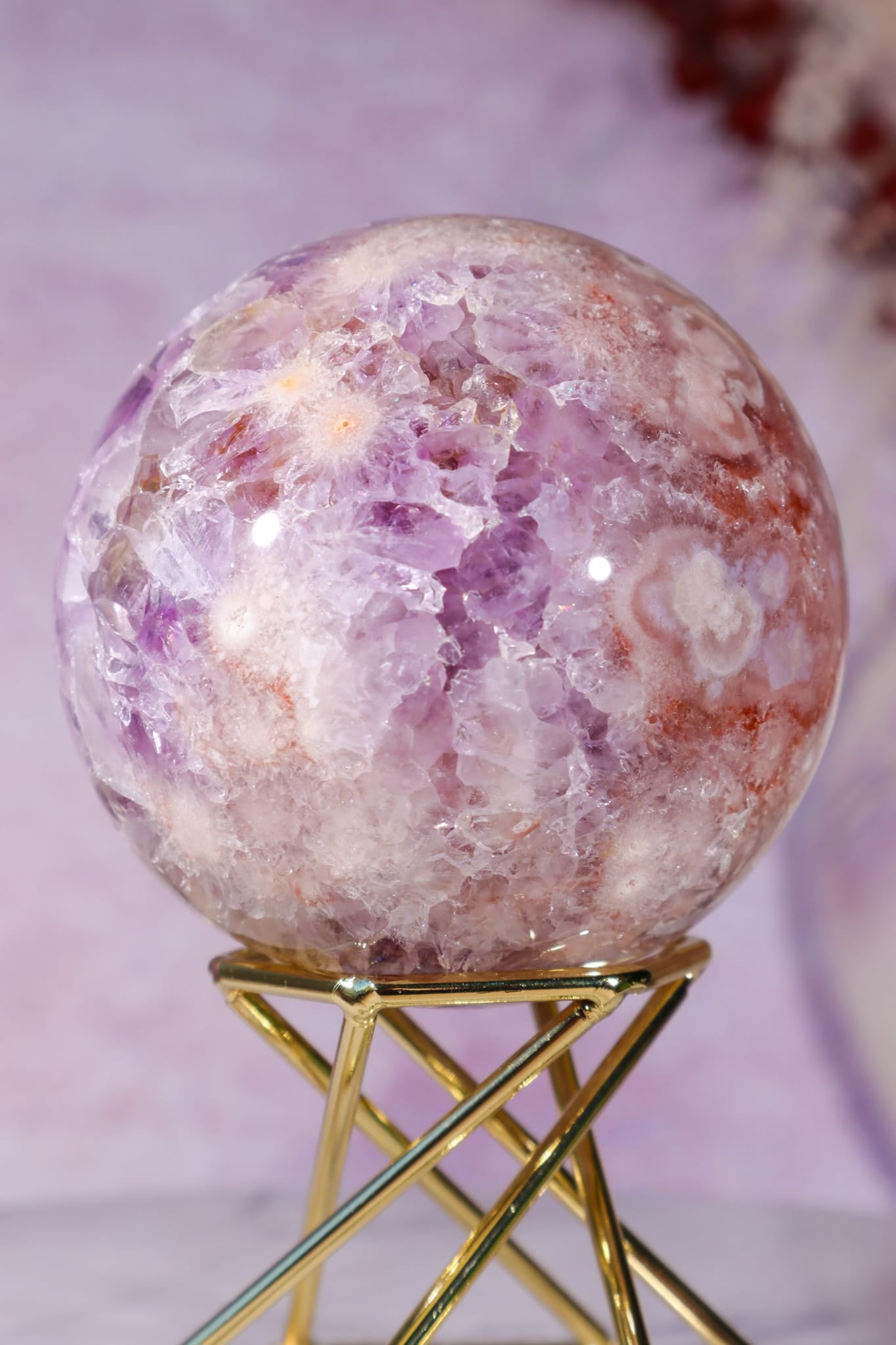 Amethyst, Pink Quartz with Golden Healer & Hematite Sphere 65mm spheres Tali & Loz Crystals