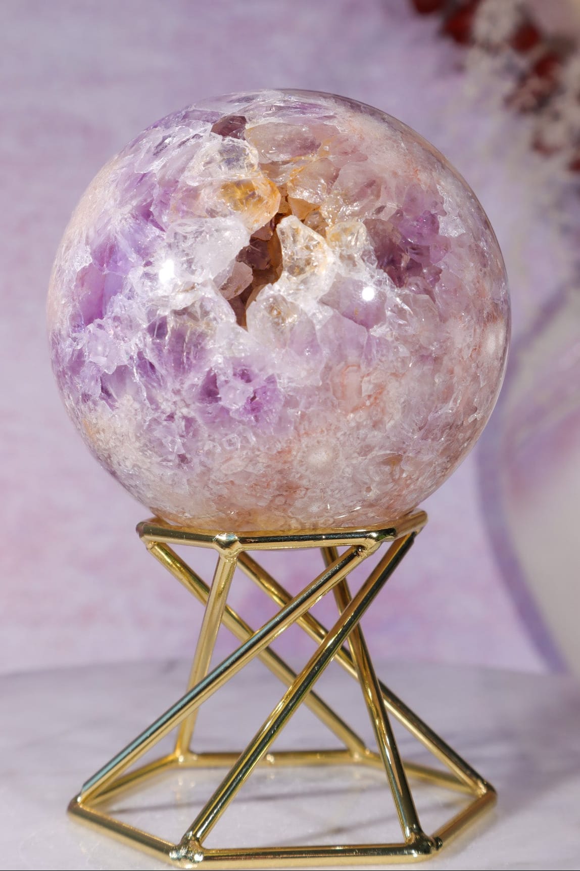 Amethyst, Pink Quartz with Golden Healer & Hematite Sphere 65mm spheres Tali & Loz Crystals