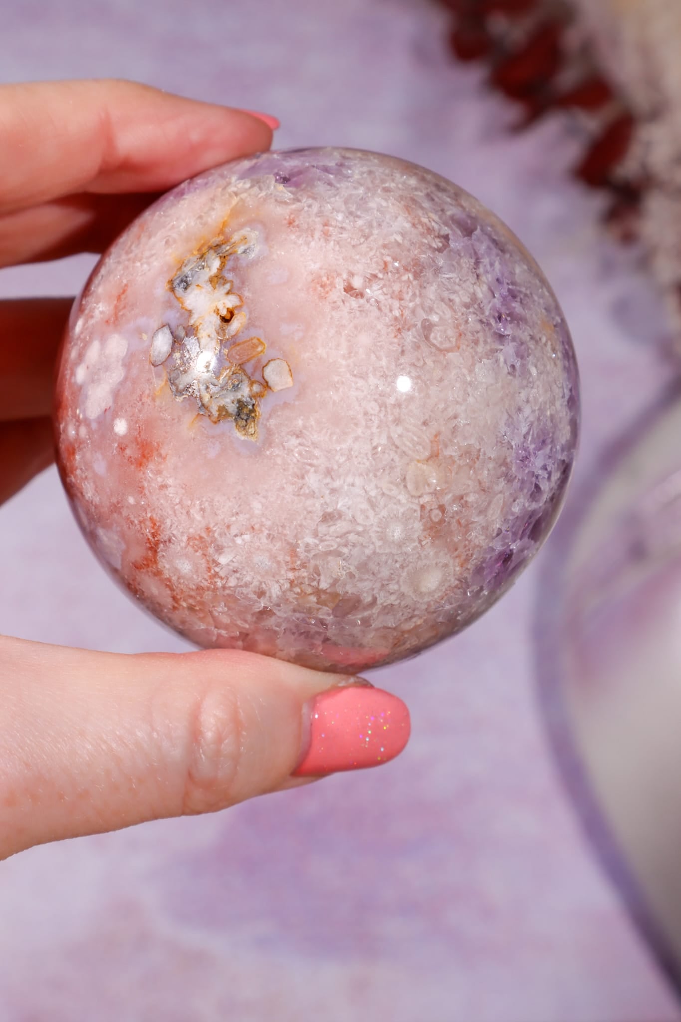 Amethyst, Pink Quartz with Golden Healer & Hematite Sphere 65mm spheres Tali & Loz Crystals