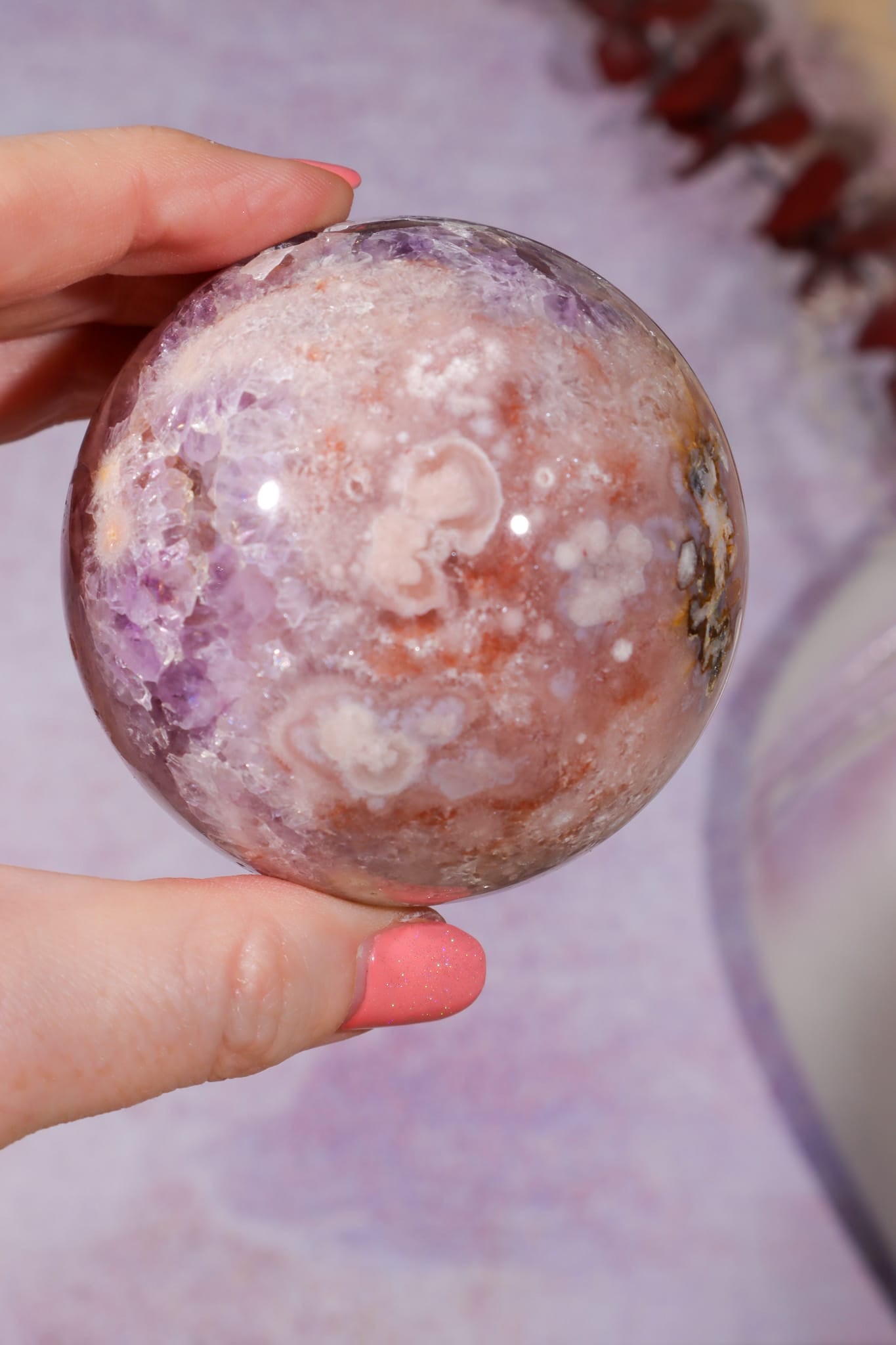 Amethyst, Pink Quartz with Golden Healer & Hematite Sphere 65mm spheres Tali & Loz Crystals