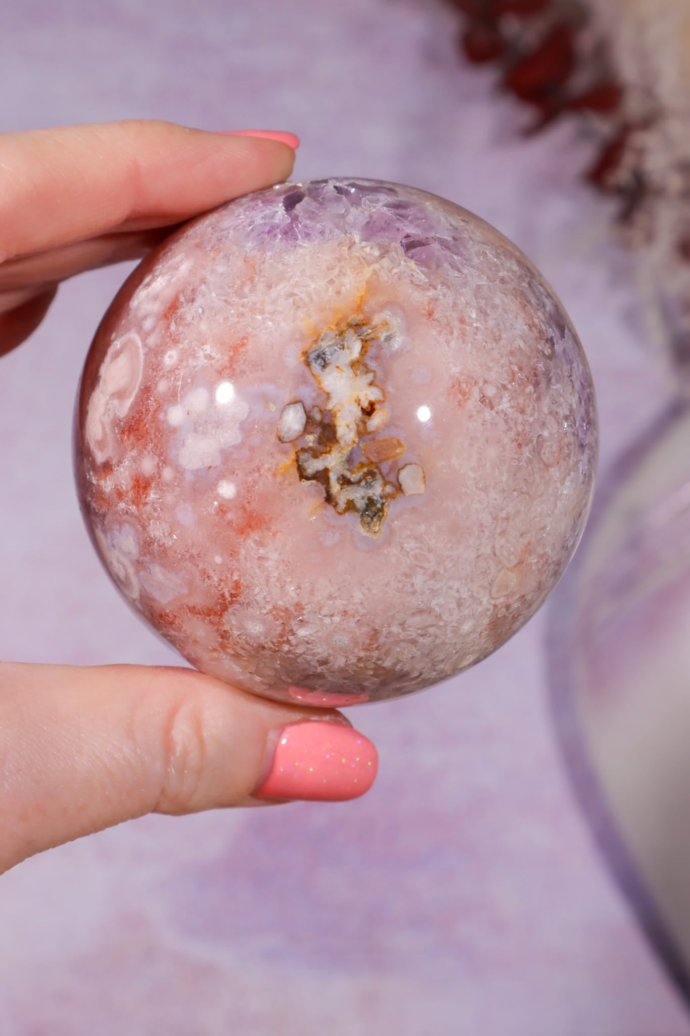 Amethyst, Pink Quartz with Golden Healer & Hematite Sphere 65mm spheres Tali & Loz Crystals