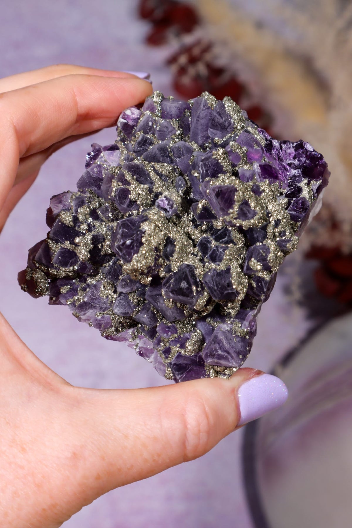 Amethyst & Pyrite Specimen | 62mm | Chala Mine, Bulgaria Minerals Tali & Loz Crystals