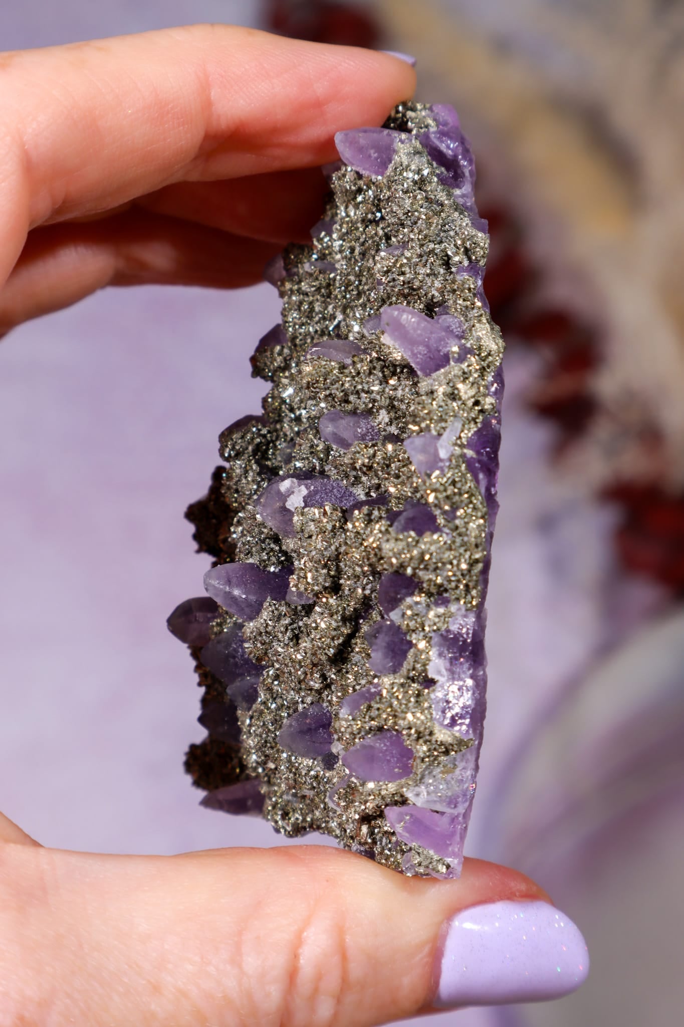 Amethyst & Pyrite Specimen | 70mm | Chala Mine, Bulgaria Minerals Tali & Loz Crystals