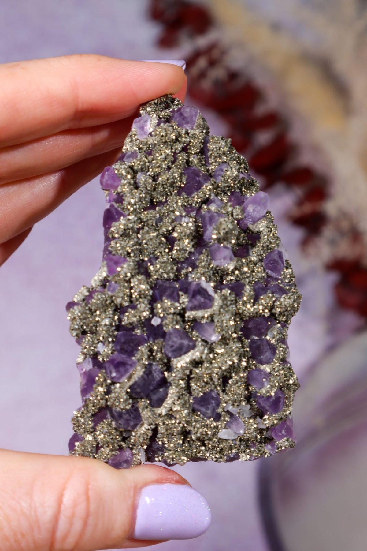 Amethyst & Pyrite Specimen | 70mm | Chala Mine, Bulgaria Minerals Tali & Loz Crystals