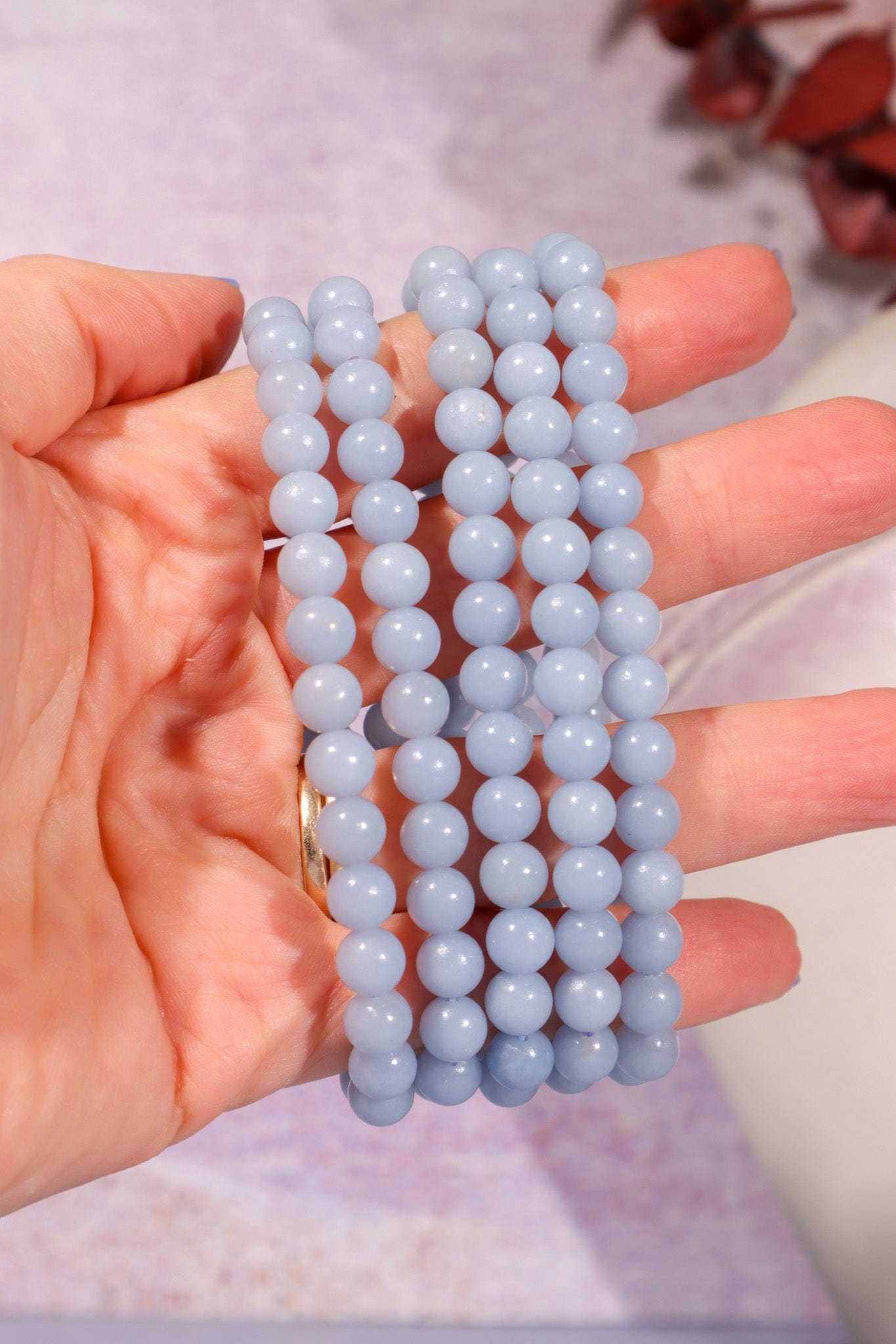 Angelite Beaded Bracelet (Bead Size 0.6cm), Intuitively Chosen Bracelets Tali & Loz Crystals