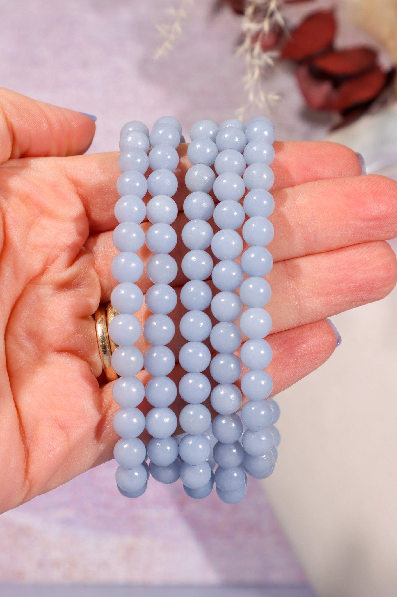 Angelite Beaded Bracelet (Bead Size 0.6cm), Intuitively Chosen Bracelets Tali & Loz Crystals