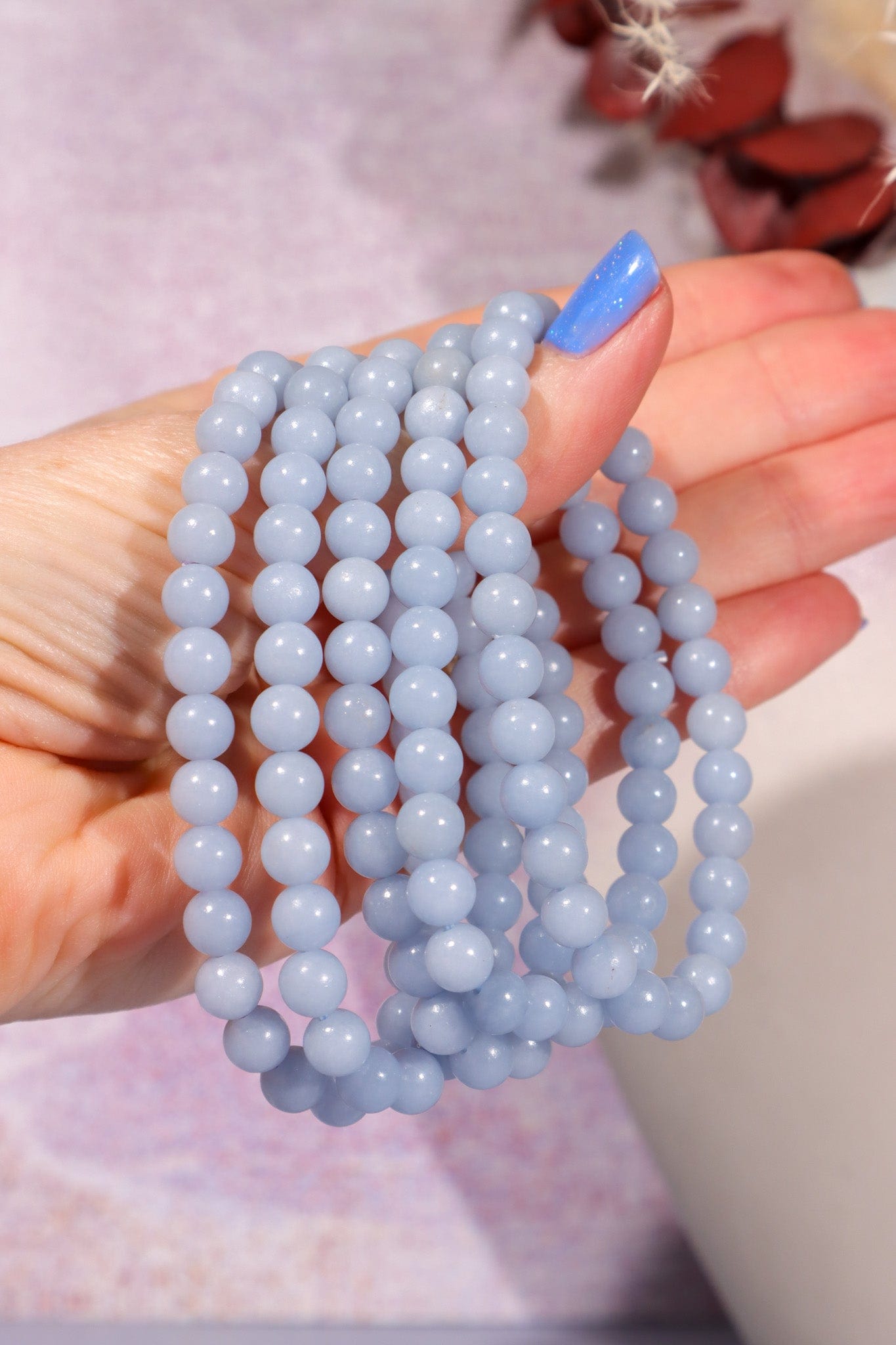 Angelite Beaded Bracelet (Bead Size 0.6cm), Intuitively Chosen Bracelets Tali & Loz Crystals