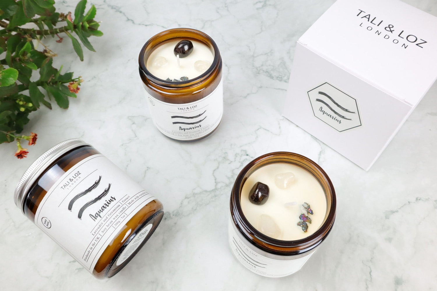 Aquarius Candle with Garnet - Tali & Loz Crystals