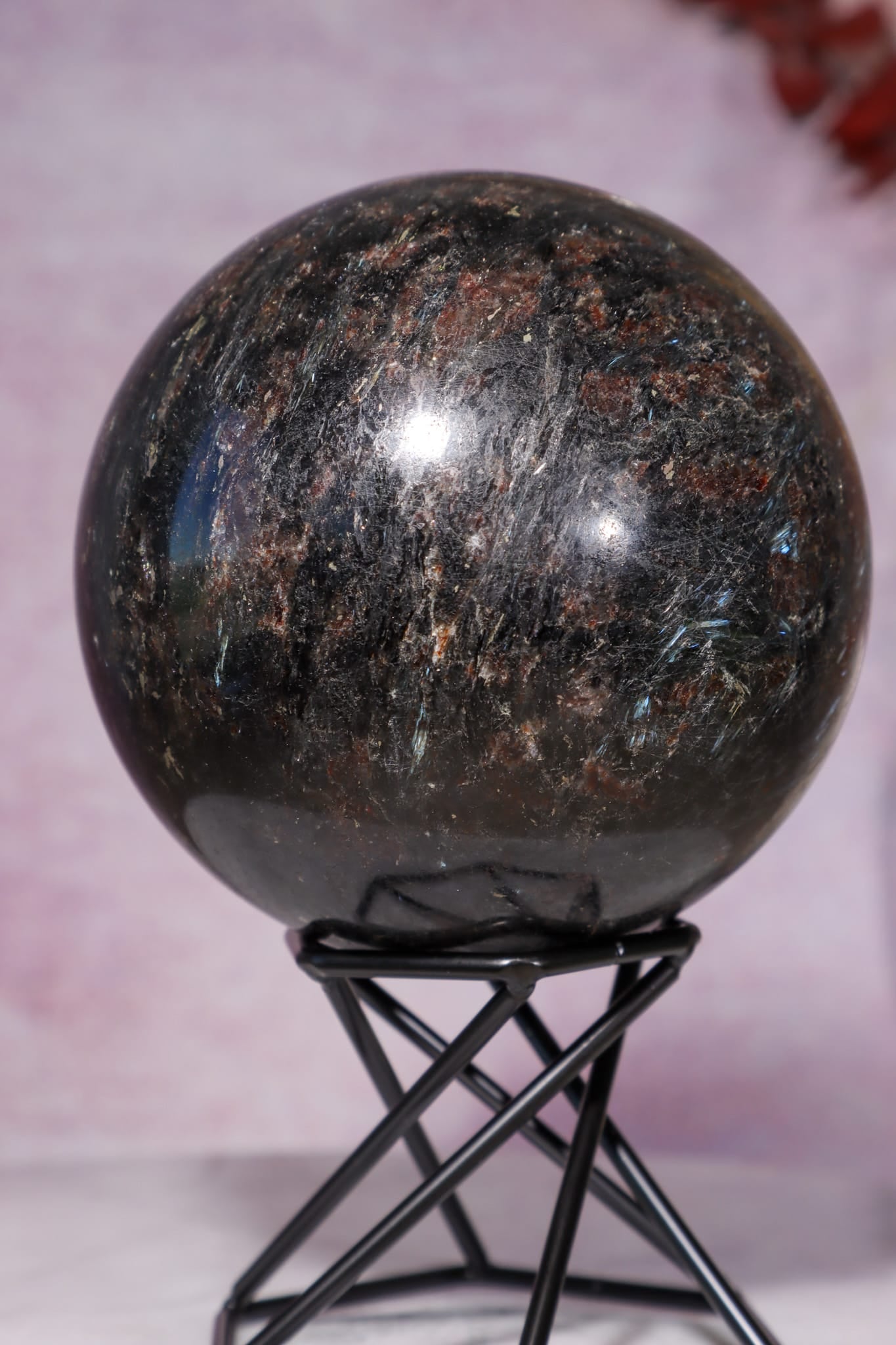 Arfvedsonite with Garnet and Pyrite Spheres 7.5cm, China Spheres Tali & Loz Crystals