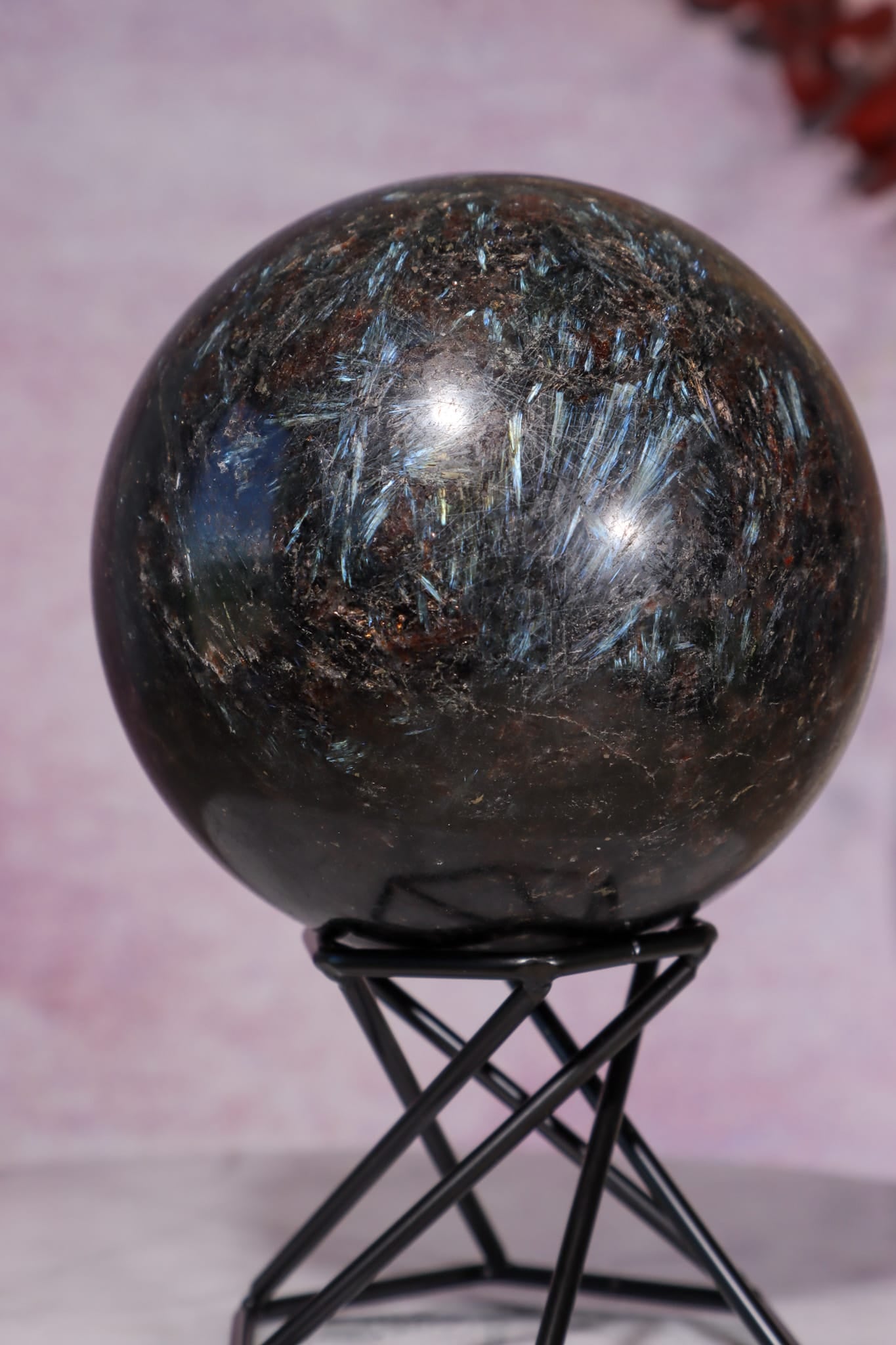 Arfvedsonite with Garnet and Pyrite Spheres 7.5cm, China Spheres Tali & Loz Crystals