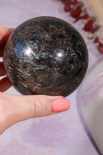 Arfvedsonite with Garnet and Pyrite Spheres 7.5cm, China Spheres Tali & Loz Crystals