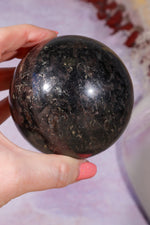 Arfvedsonite with Garnet and Pyrite Spheres 7.5cm, China Spheres Tali & Loz Crystals