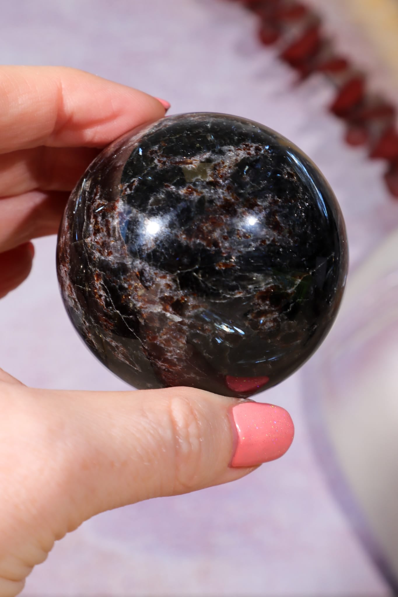 Arfvedsonite with Garnet Spheres 5cm, China Spheres Tali & Loz Crystals