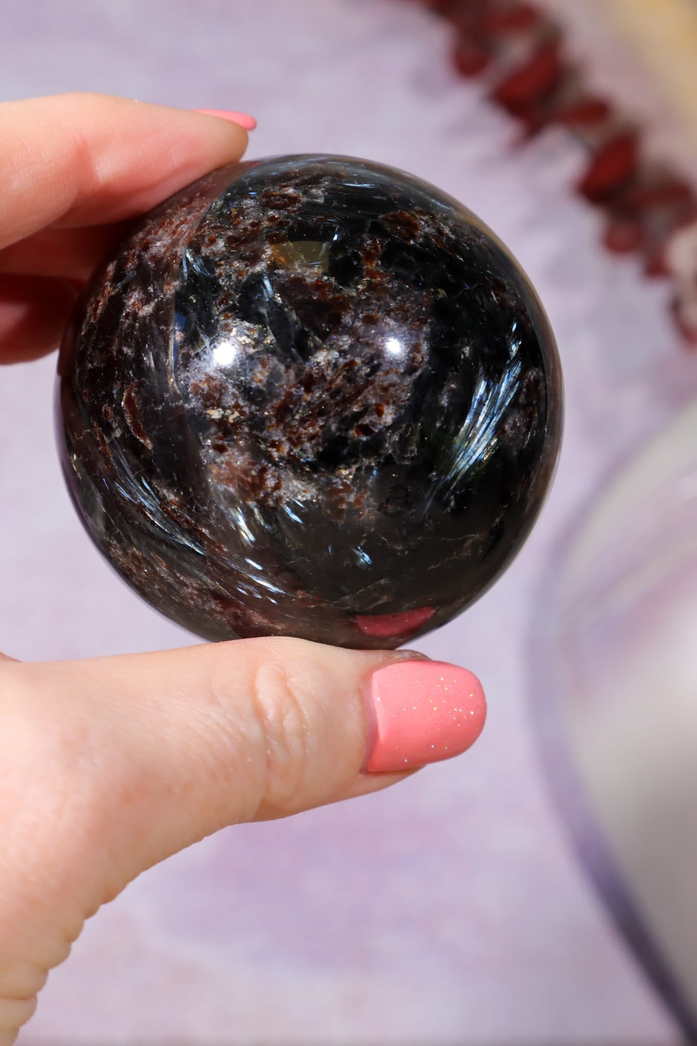Arfvedsonite with Garnet Spheres 5cm, China Spheres Tali & Loz Crystals