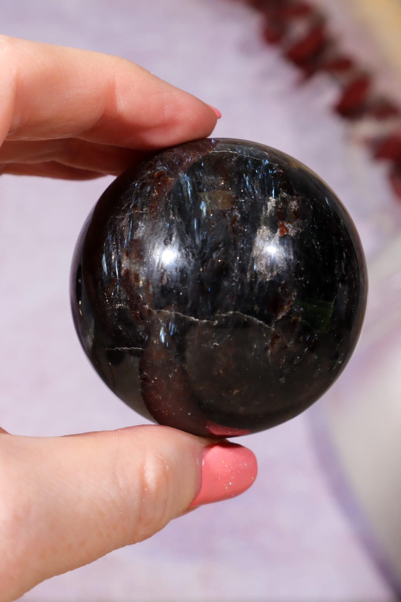 Arfvedsonite with Garnet Spheres 5cm, China Spheres Tali & Loz Crystals