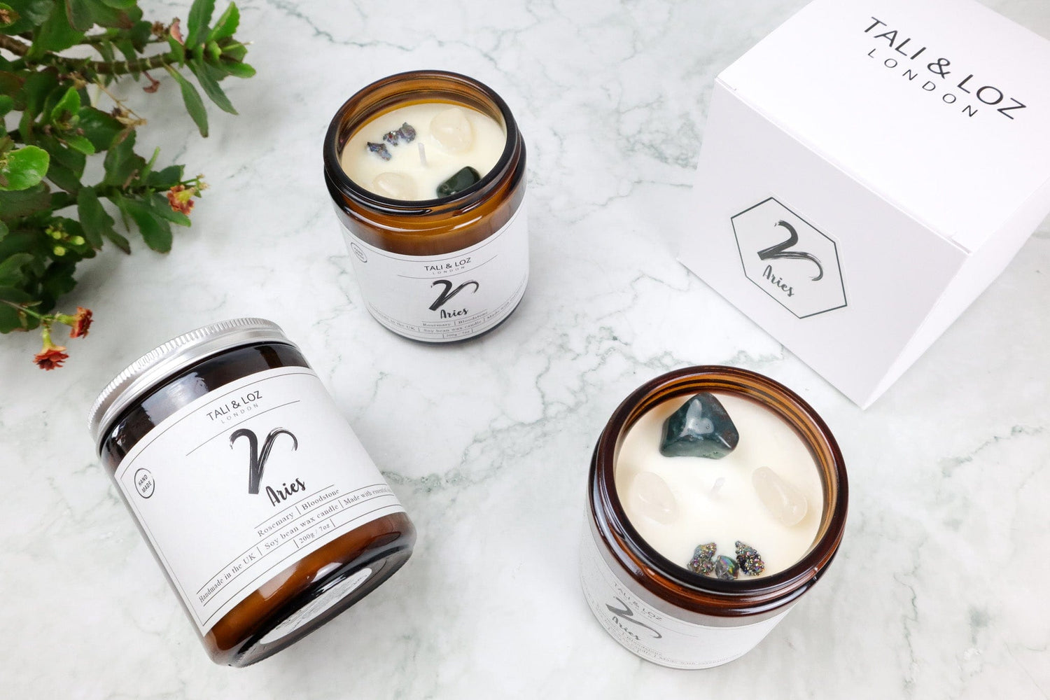 Aries Candle with Bloodstone - Tali & Loz Crystals