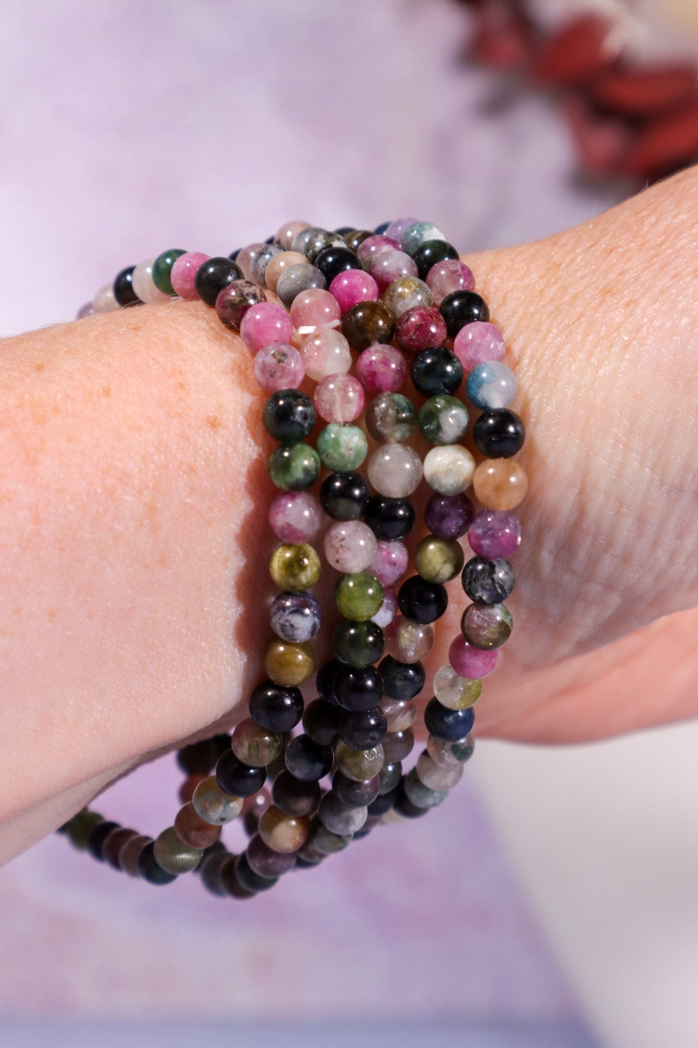 Black and Watermelon Tourmaline Beaded Bracelet (Bead Size: 0.4cm), Intuitively Chosen Bracelets Tali & Loz Crystals