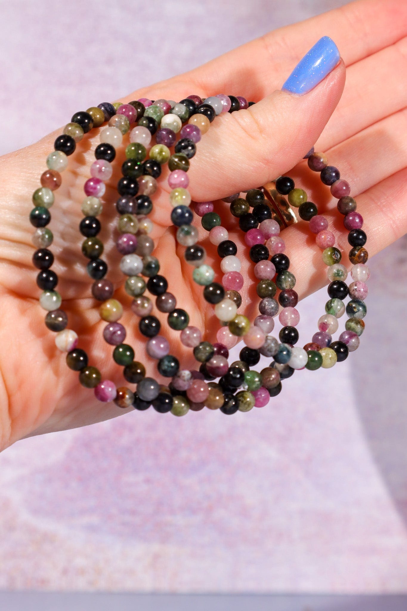 Black and Watermelon Tourmaline Beaded Bracelet (Bead Size: 0.4cm), Intuitively Chosen Bracelets Tali & Loz Crystals