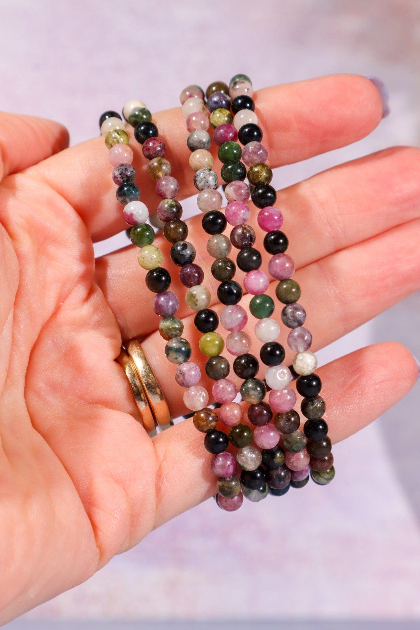 Black and Watermelon Tourmaline Beaded Bracelet (Bead Size: 0.4cm), Intuitively Chosen Bracelets Tali & Loz Crystals