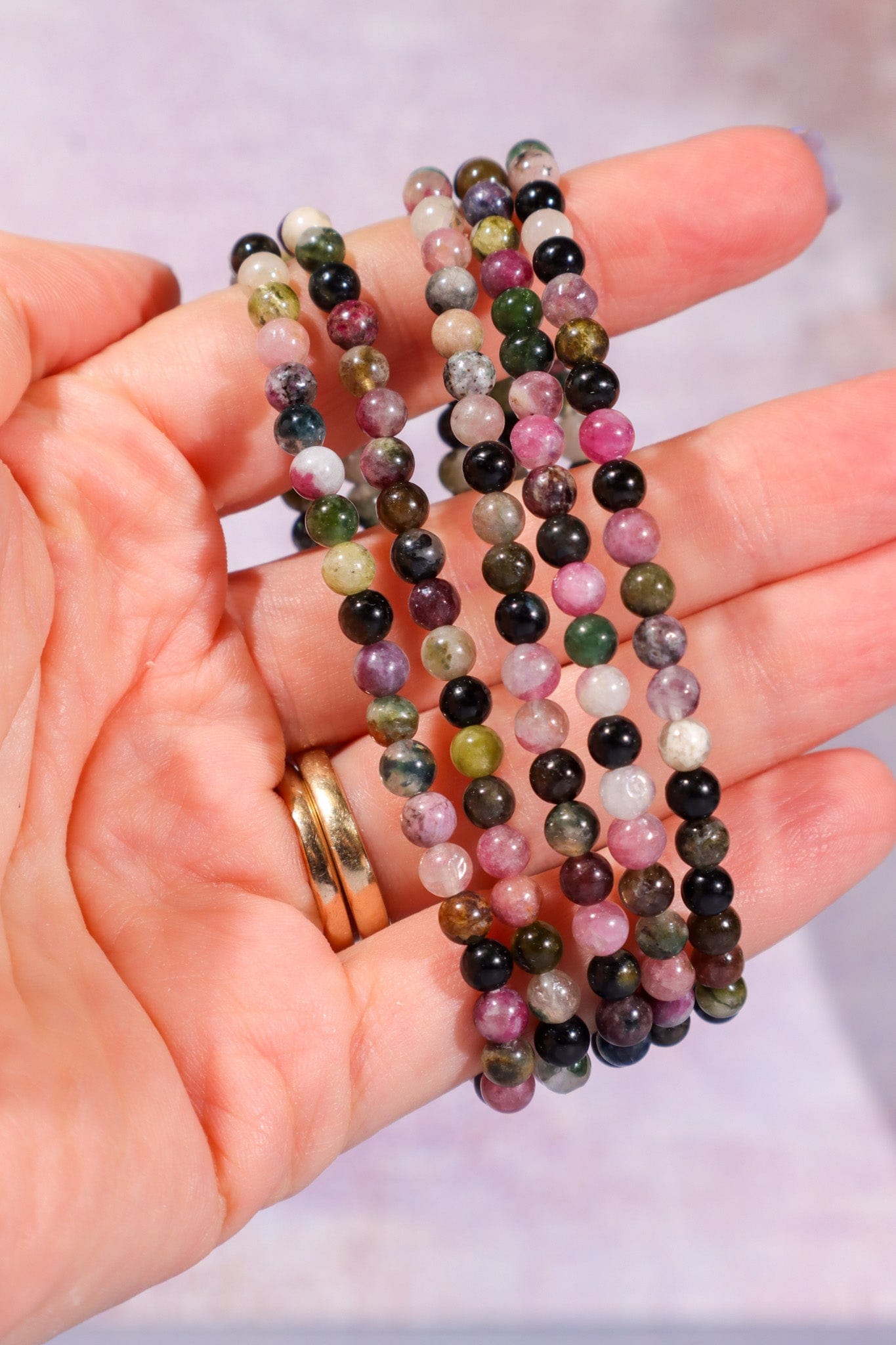 Black and Watermelon Tourmaline Beaded Bracelet (Bead Size: 0.4cm), Intuitively Chosen Bracelets Tali & Loz Crystals