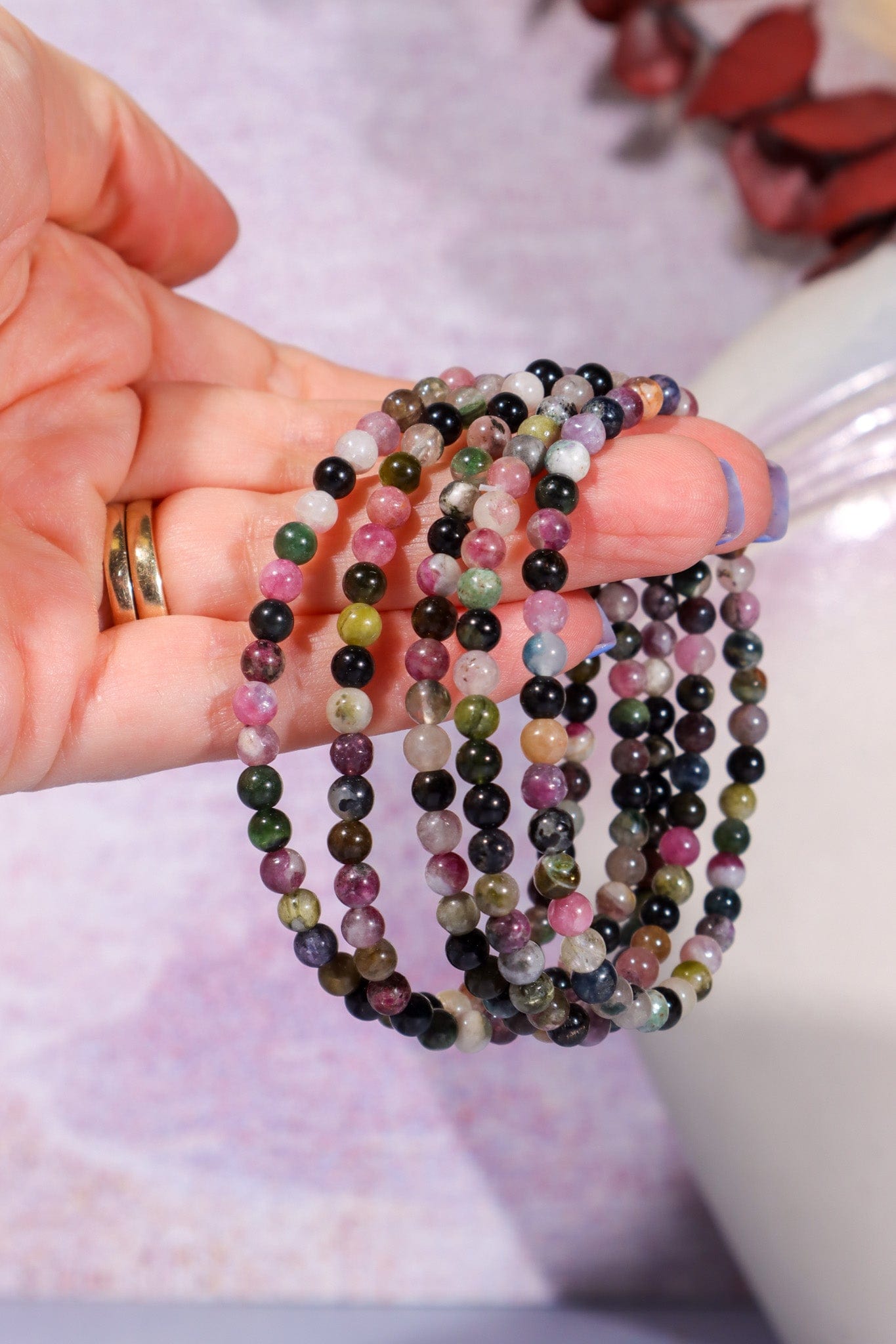 Black and Watermelon Tourmaline Beaded Bracelet (Bead Size: 0.4cm), Intuitively Chosen Bracelets Tali & Loz Crystals