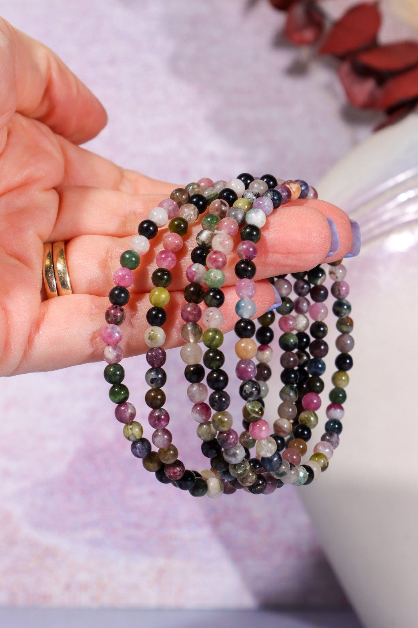 Black and Watermelon Tourmaline Beaded Bracelet (Bead Size: 0.4cm), Intuitively Chosen Bracelets Tali & Loz Crystals