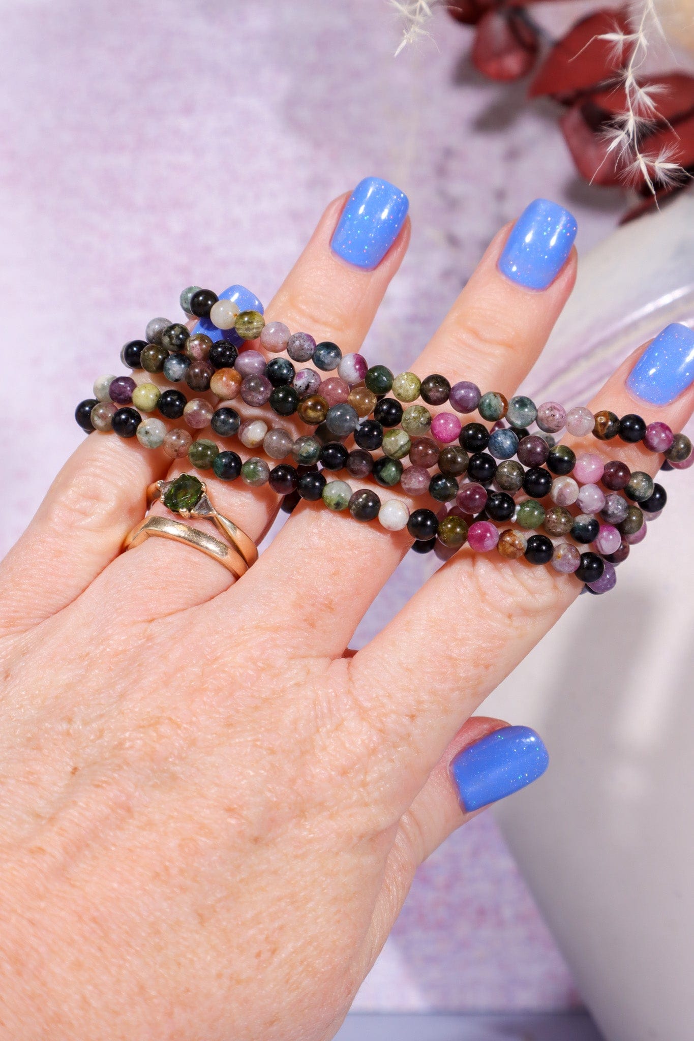 Black and Watermelon Tourmaline Beaded Bracelet (Bead Size: 0.4cm), Intuitively Chosen Bracelets Tali & Loz Crystals