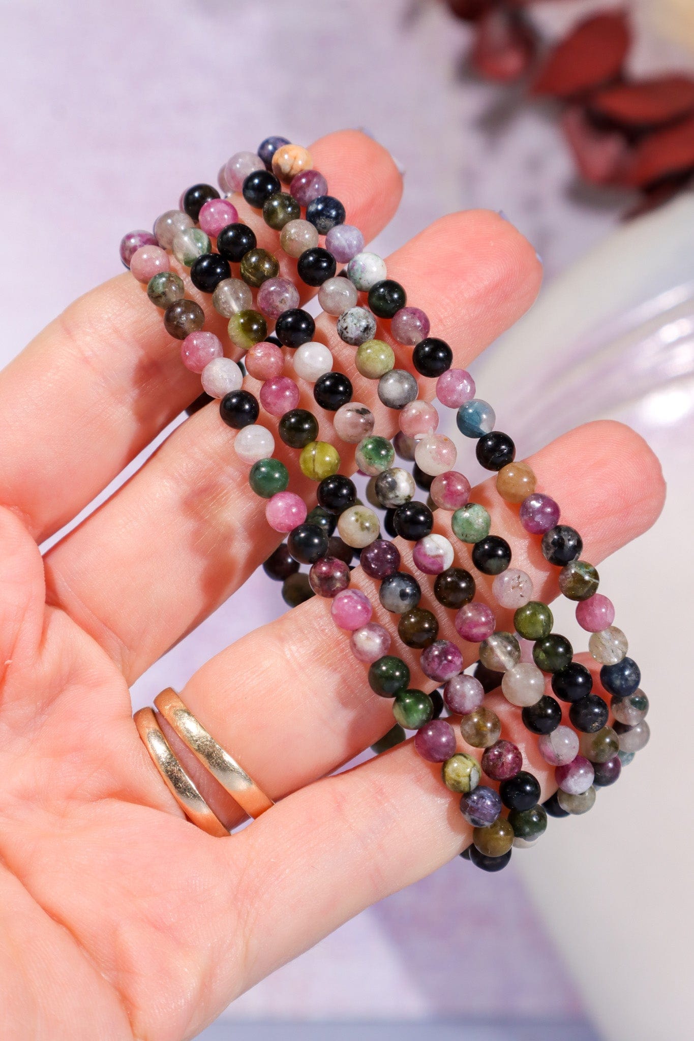 Black and Watermelon Tourmaline Beaded Bracelet (Bead Size: 0.4cm), Intuitively Chosen Bracelets Tali & Loz Crystals