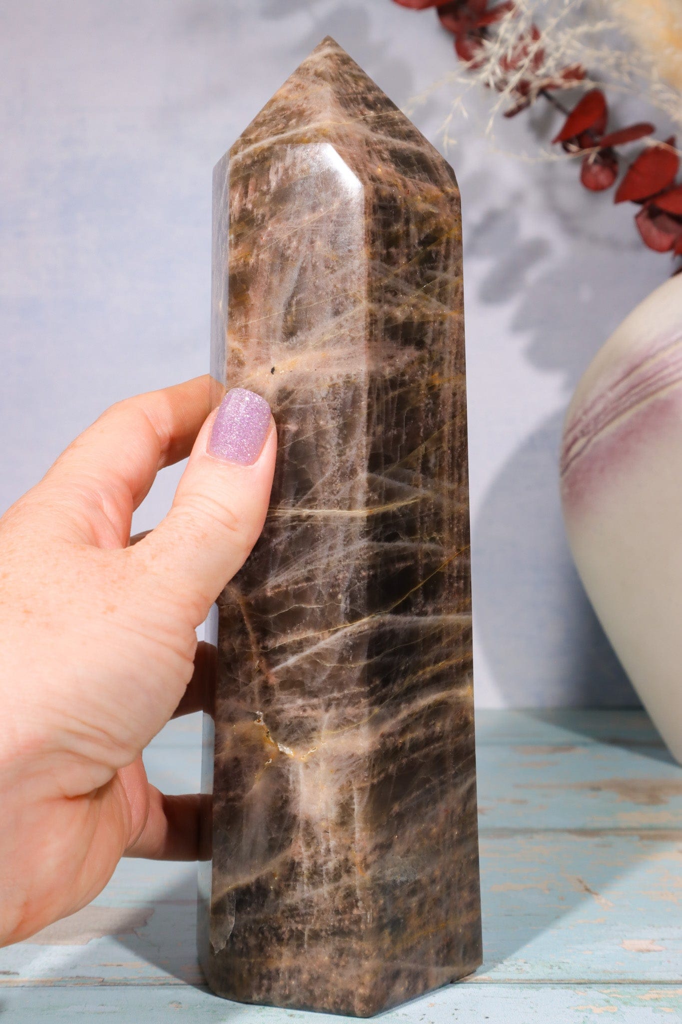 Black Moonstone Large Tower 21cm Towers Tali & Loz Crystals