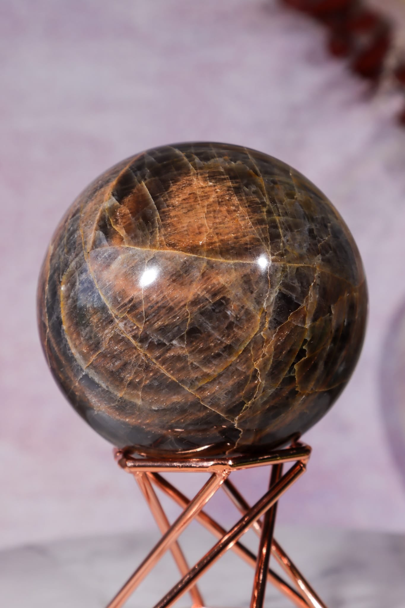 Black Moonstone Sphere 6.2cm, India Towers Tali & Loz Crystals