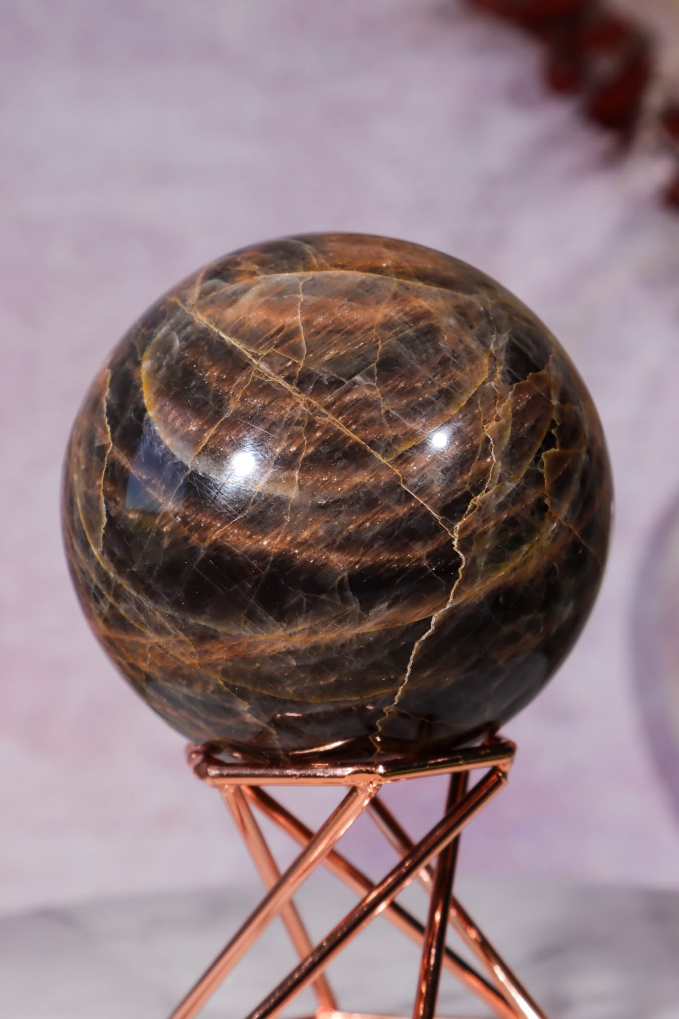 Black Moonstone Sphere 6.2cm, India Towers Tali & Loz Crystals