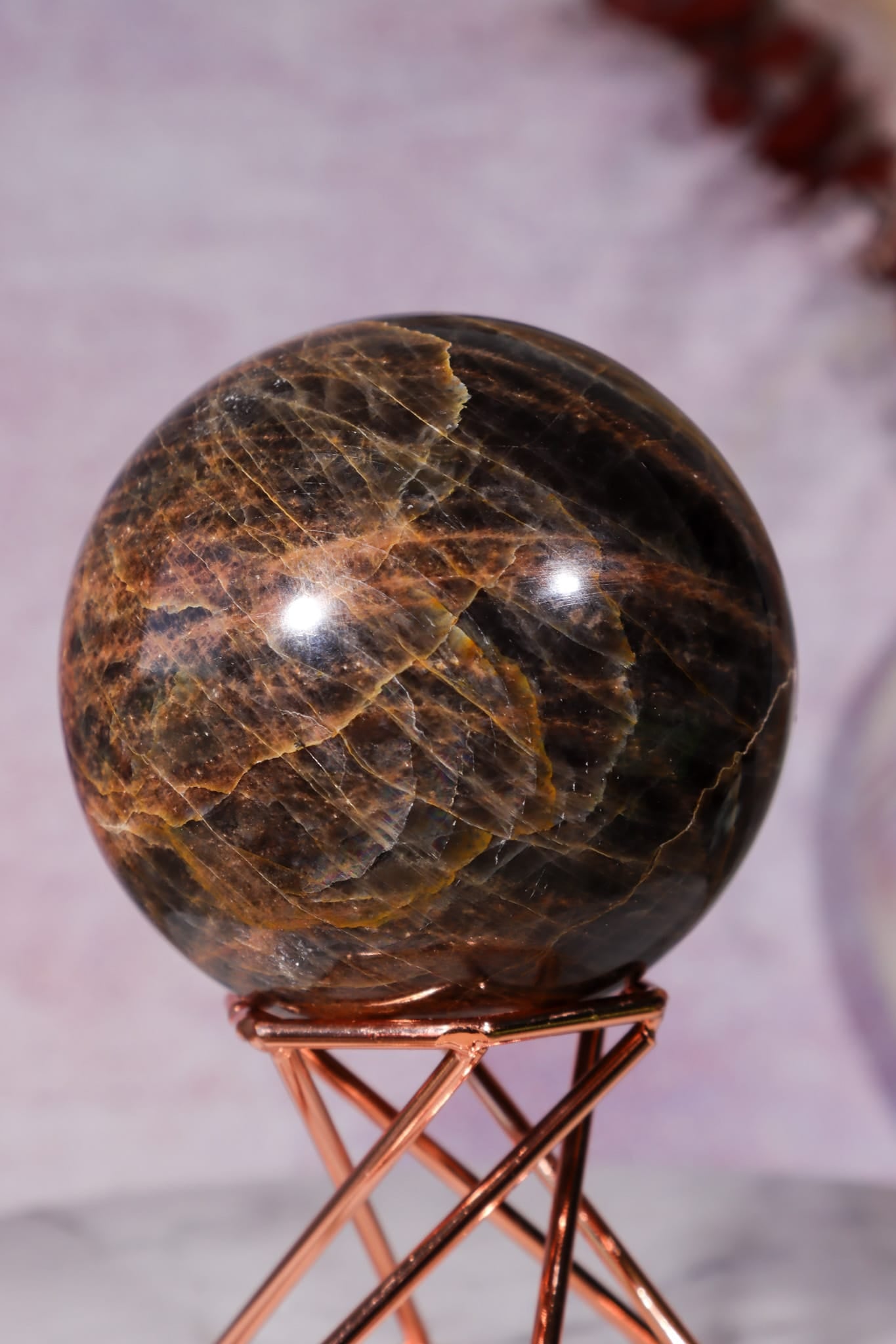 Black Moonstone Sphere 6.2cm, India Towers Tali & Loz Crystals