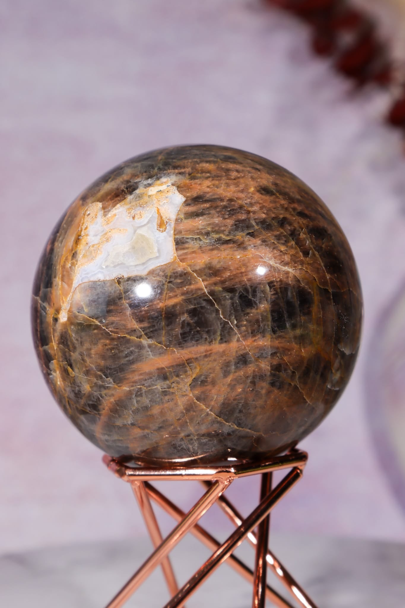 Black Moonstone Sphere 6.2cm, India Towers Tali & Loz Crystals